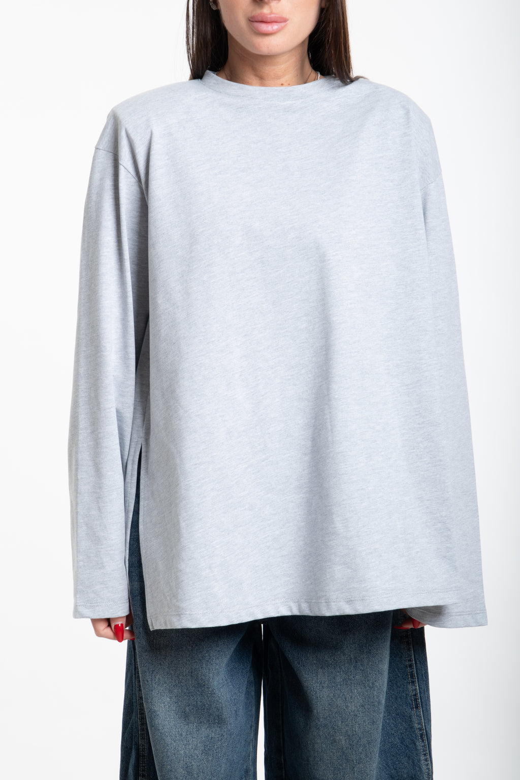 Maglia spallina manica lunga grigia