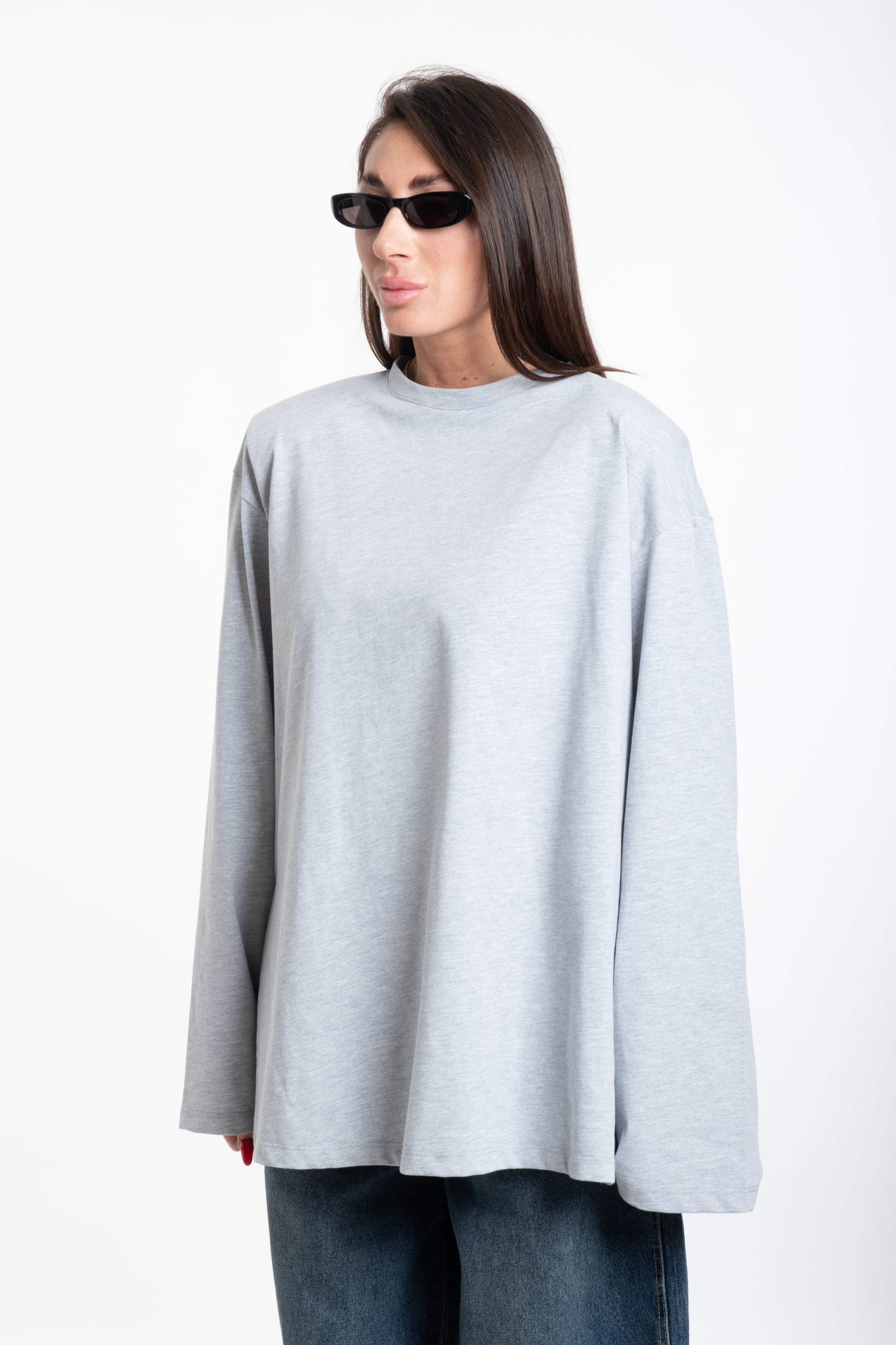 Maglia spallina manica lunga grigia