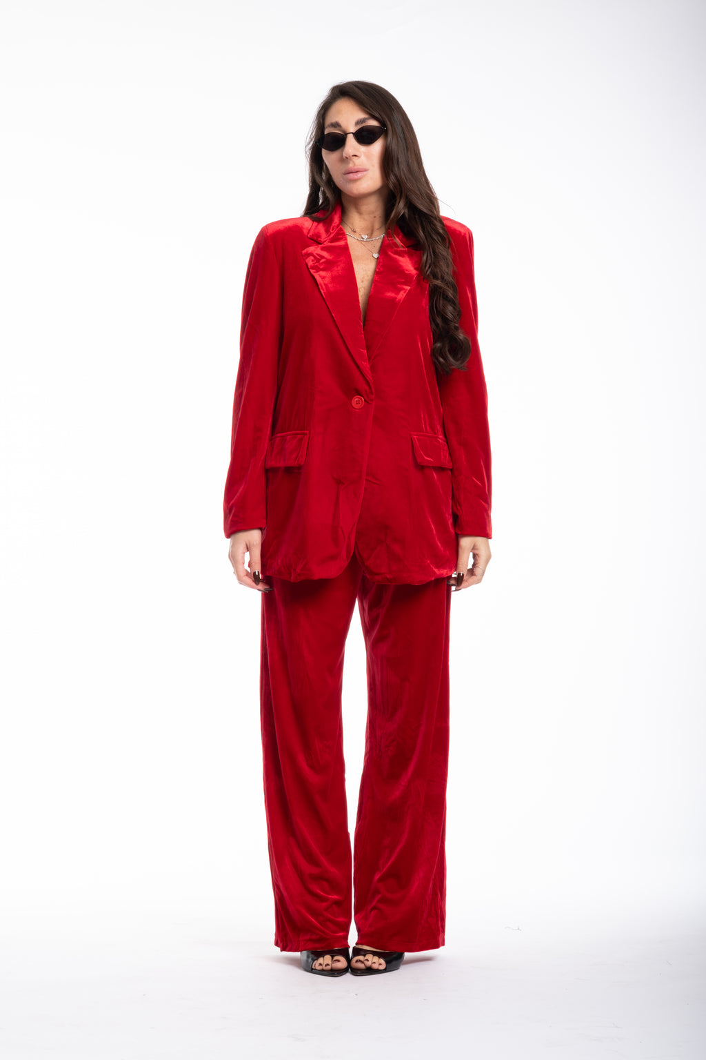 Tailleur velluto liscio rosso