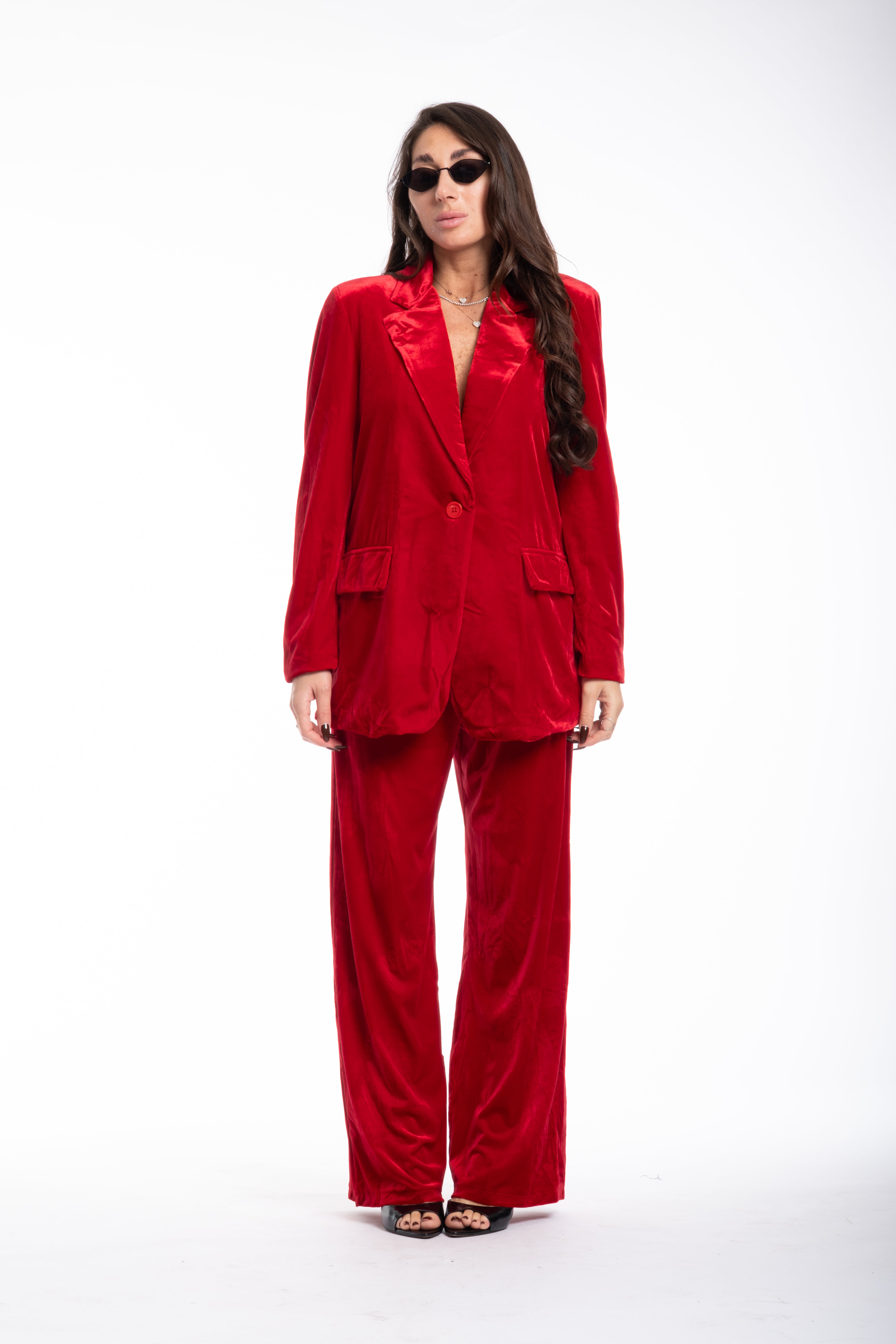 Tailleur velluto liscio rosso