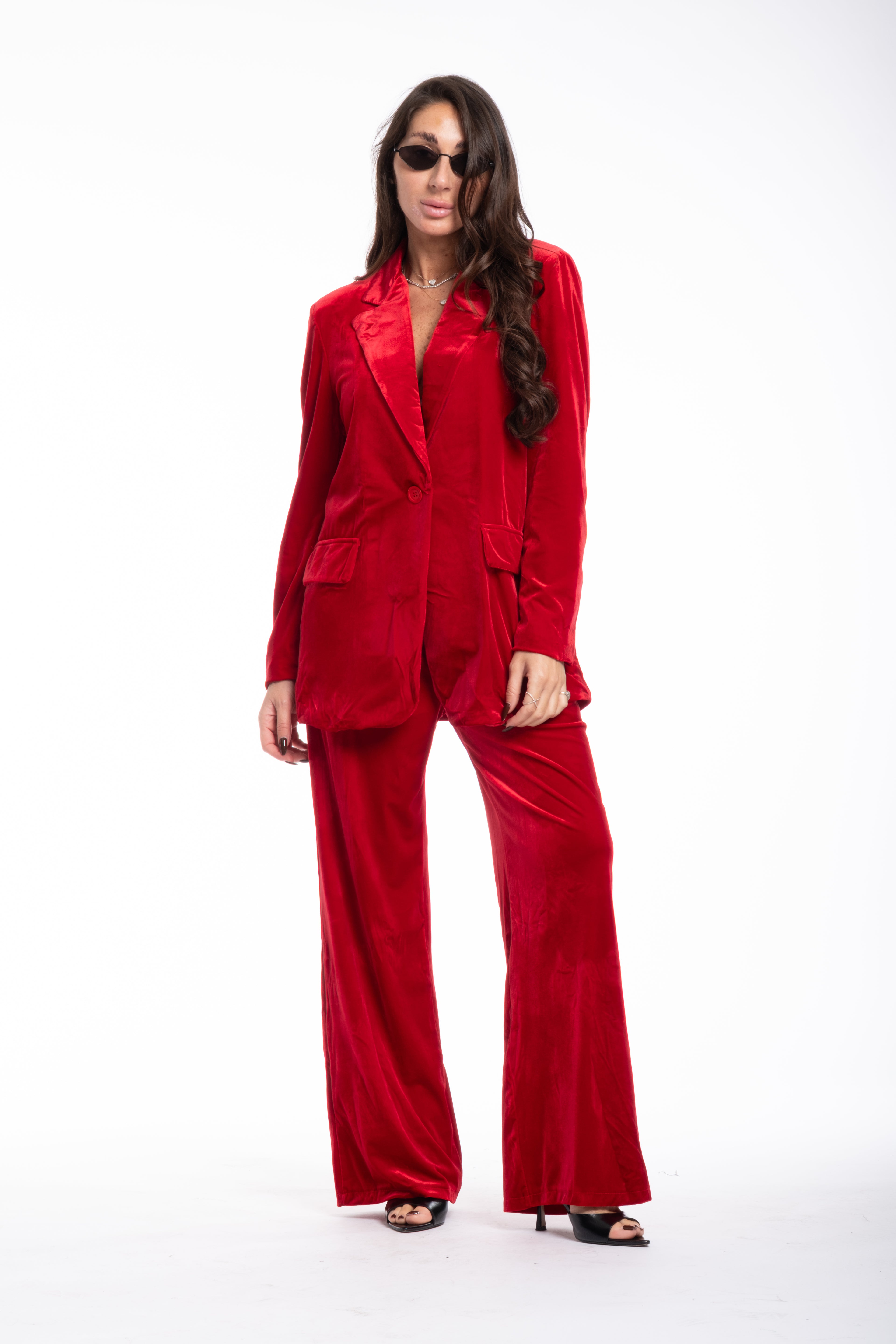 Tailleur velluto liscio rosso