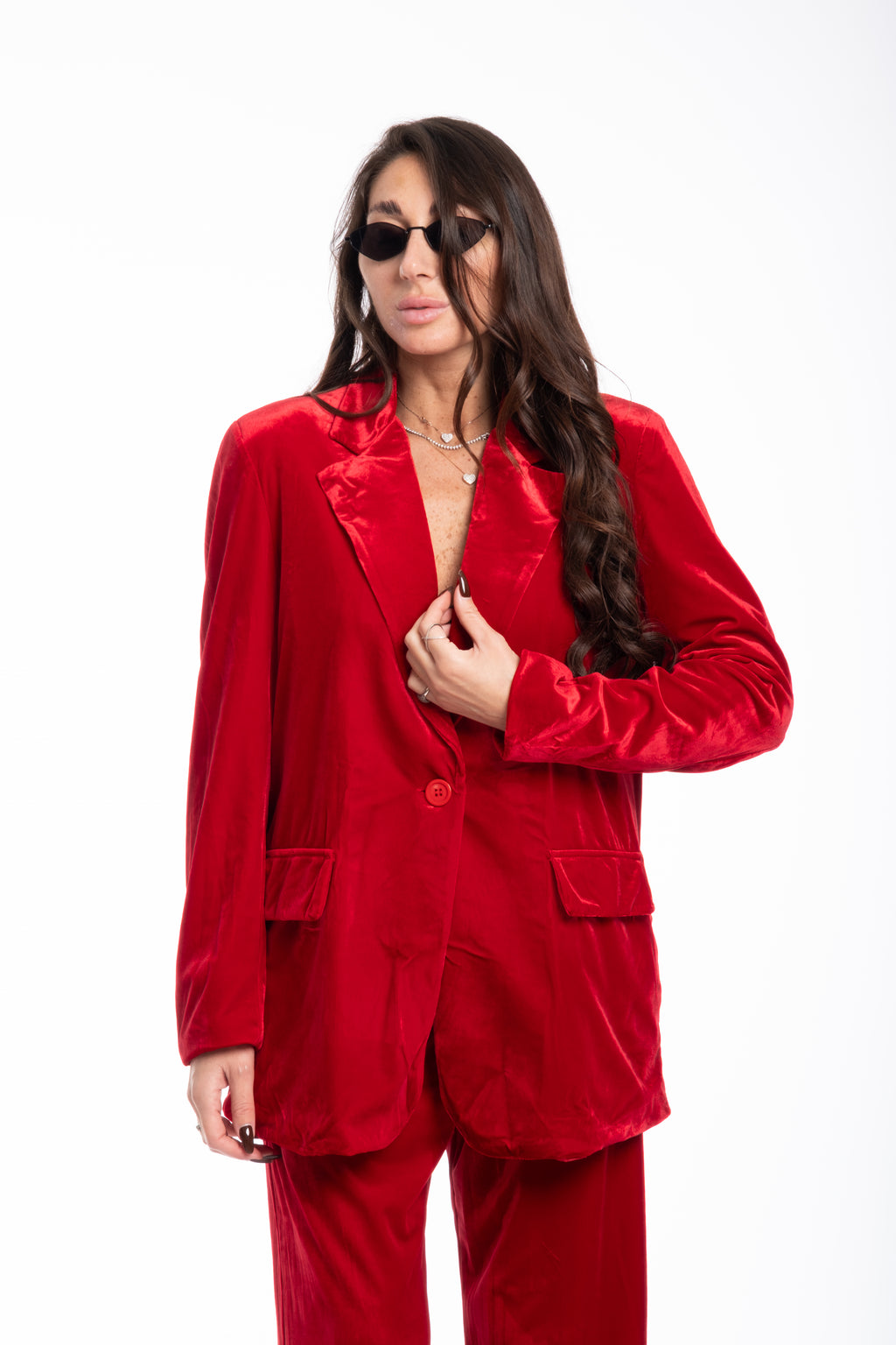 Tailleur velluto liscio rosso