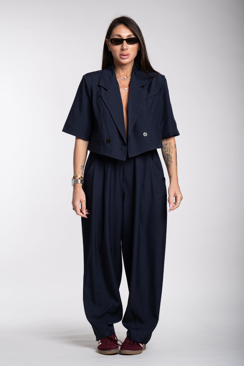 Tailleur crop blu