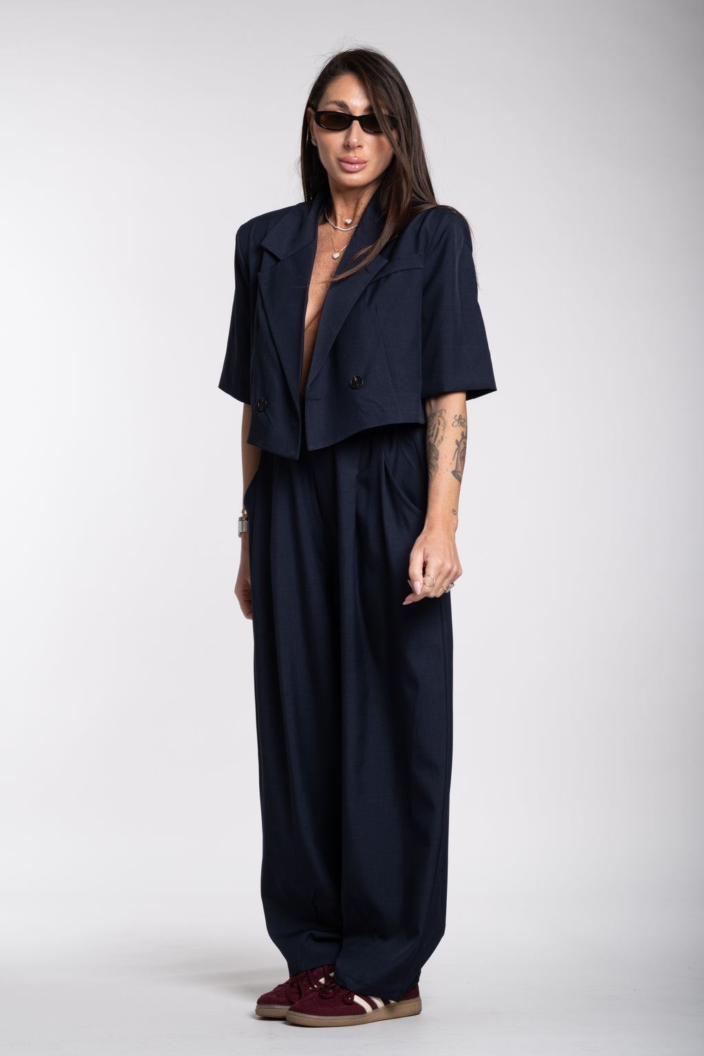 Tailleur crop blu