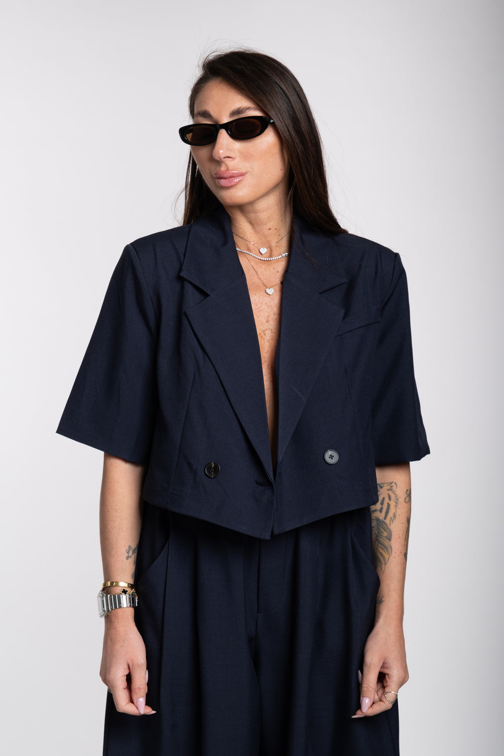 Tailleur crop blu