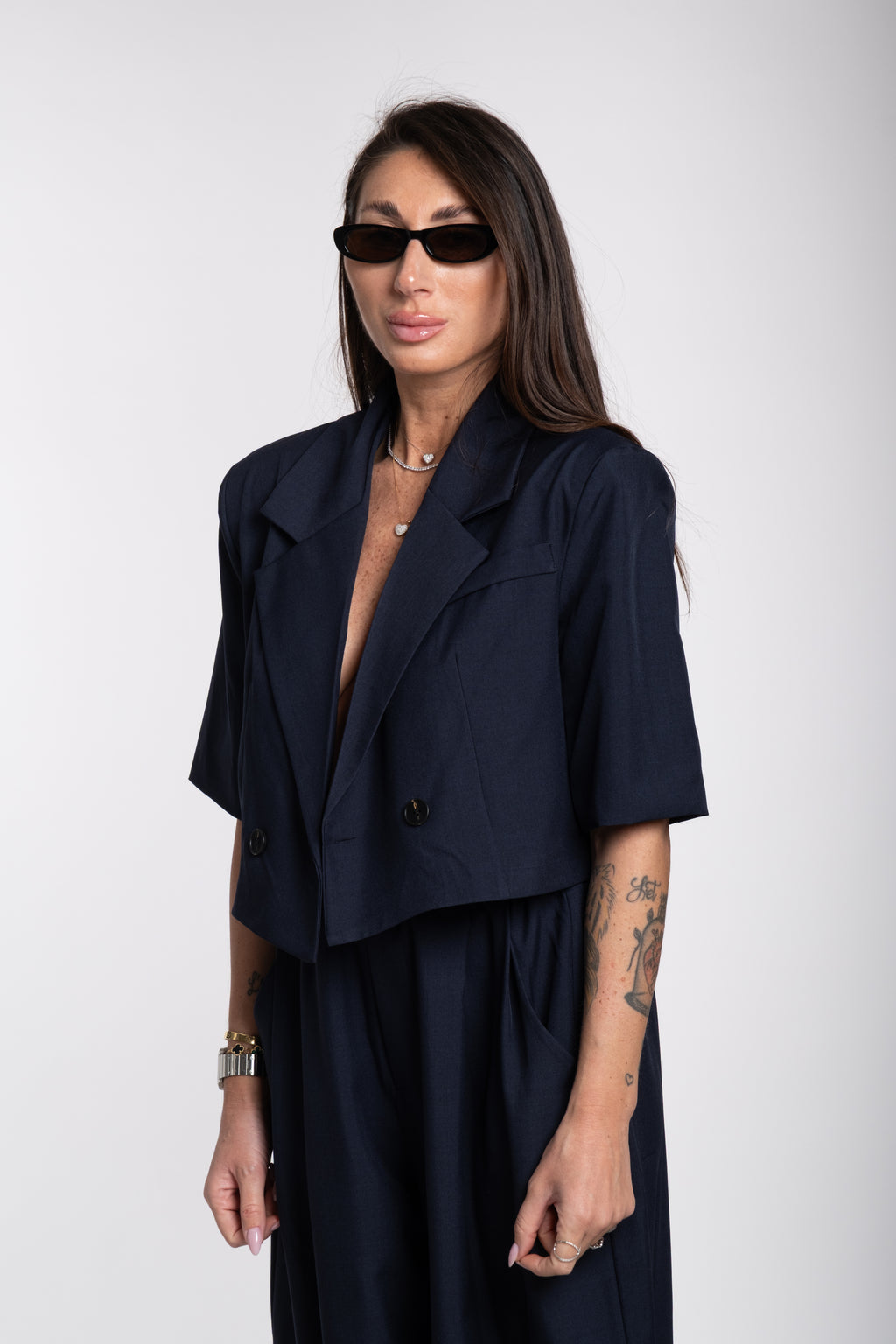 Tailleur crop blu