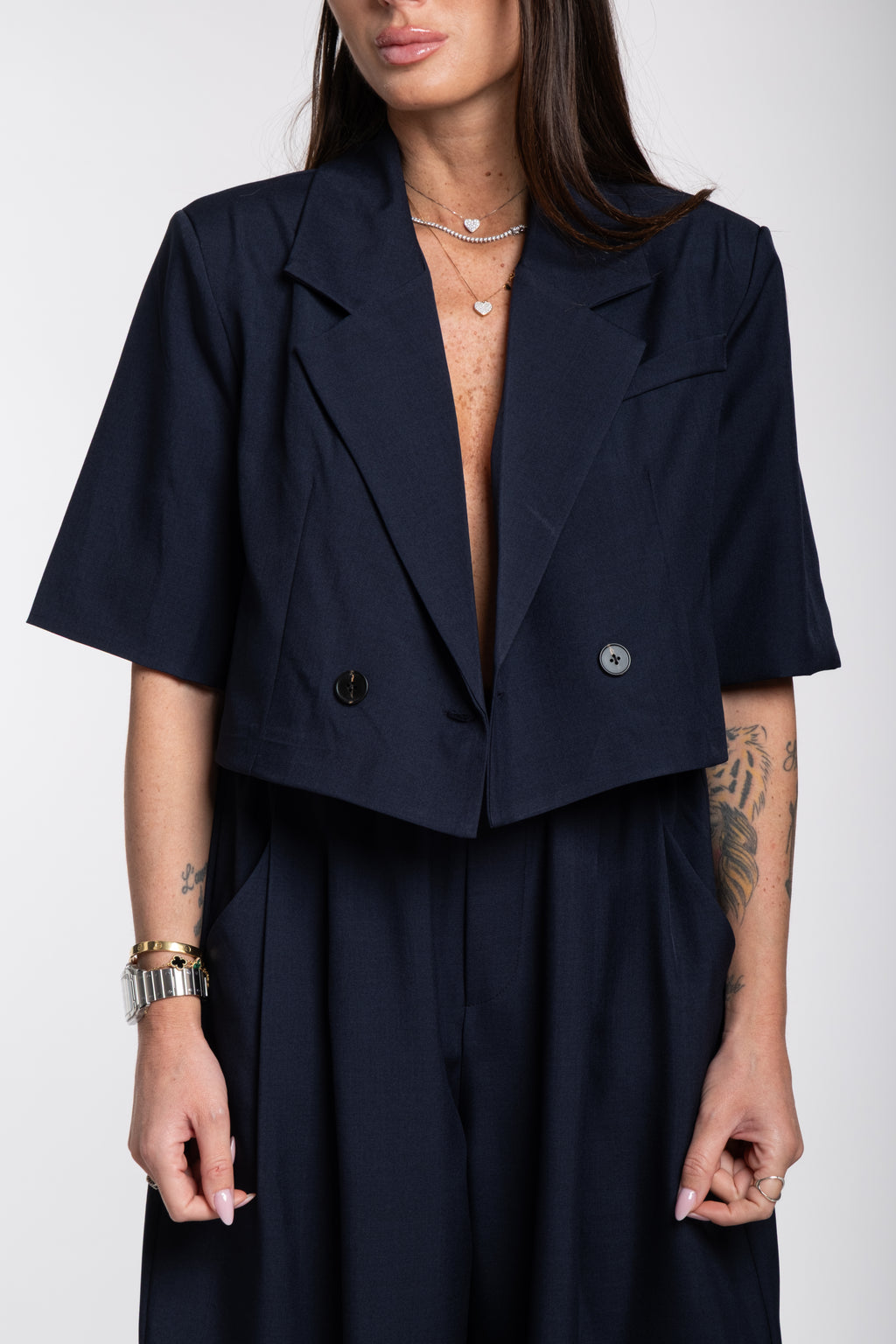 Tailleur crop blu