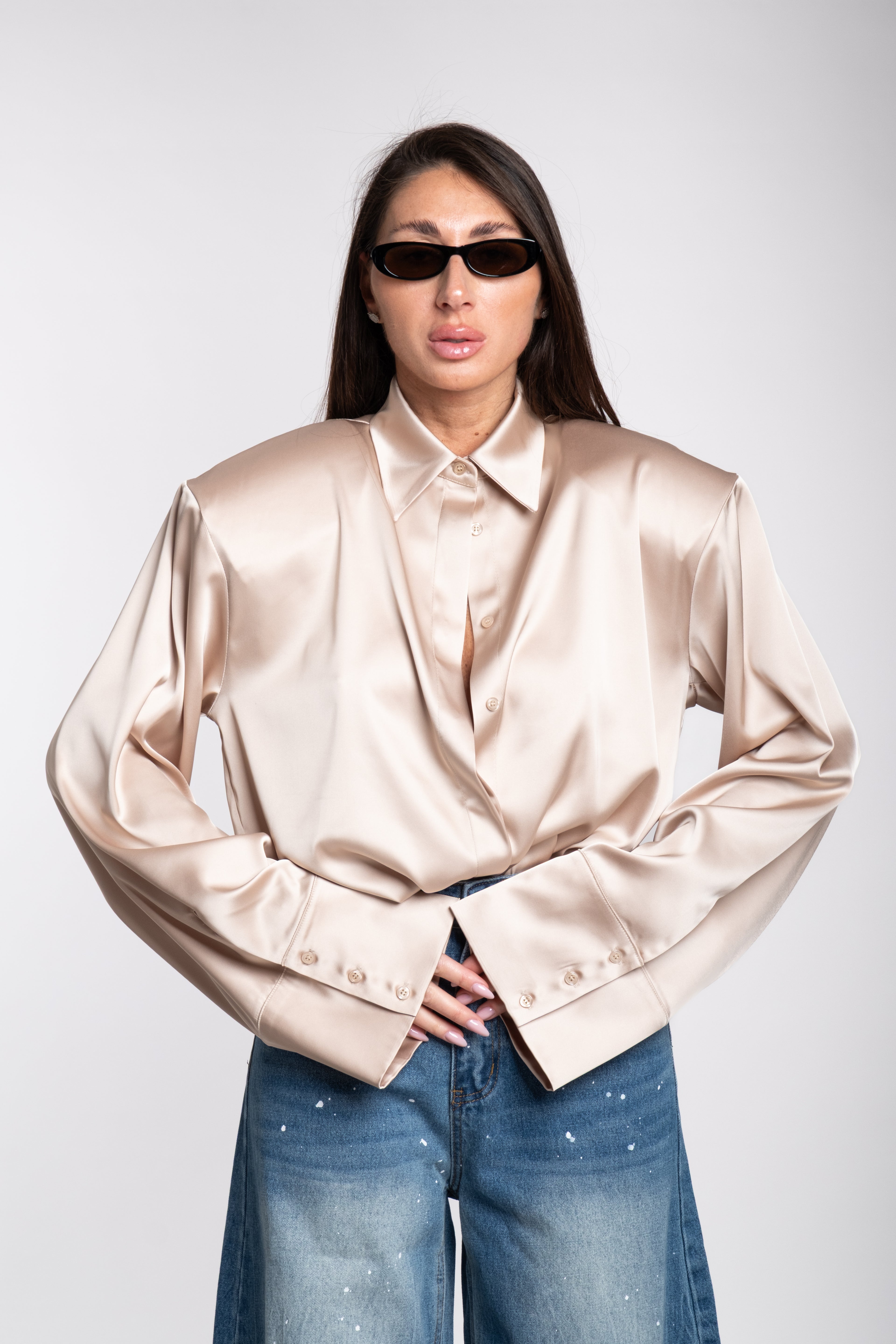 Camicia oxford satin champagne