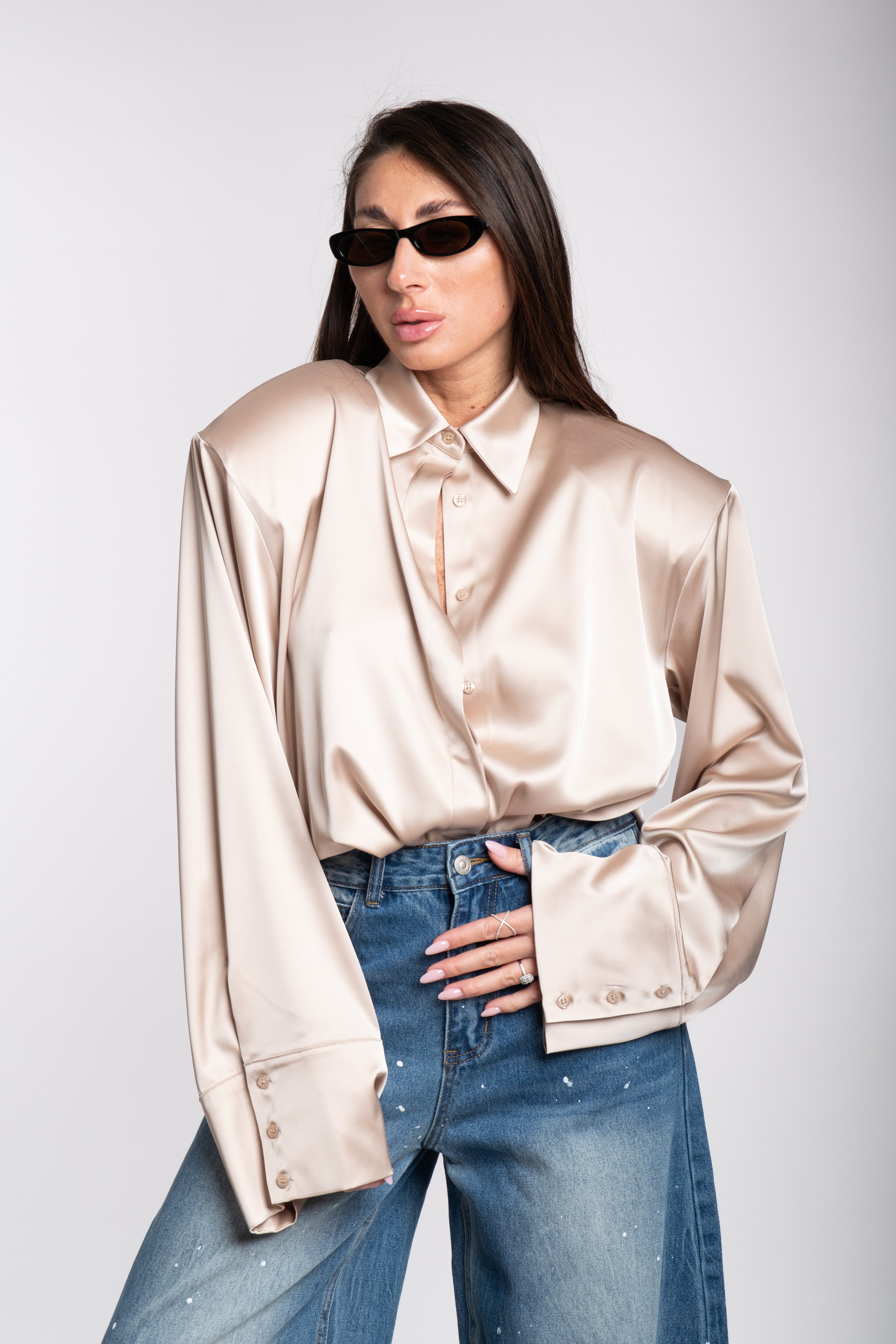Camicia oxford satin champagne