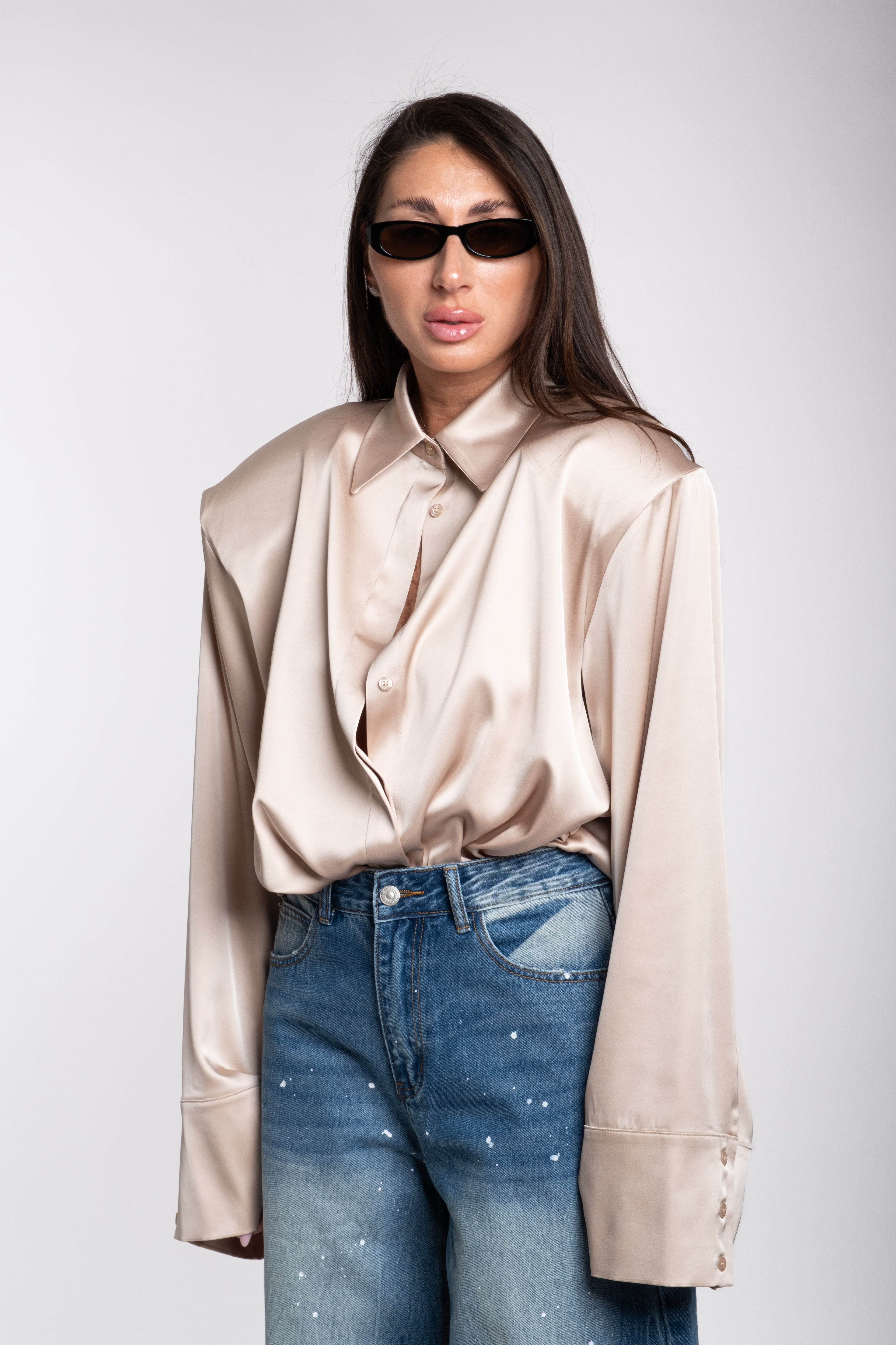 Camicia oxford satin champagne