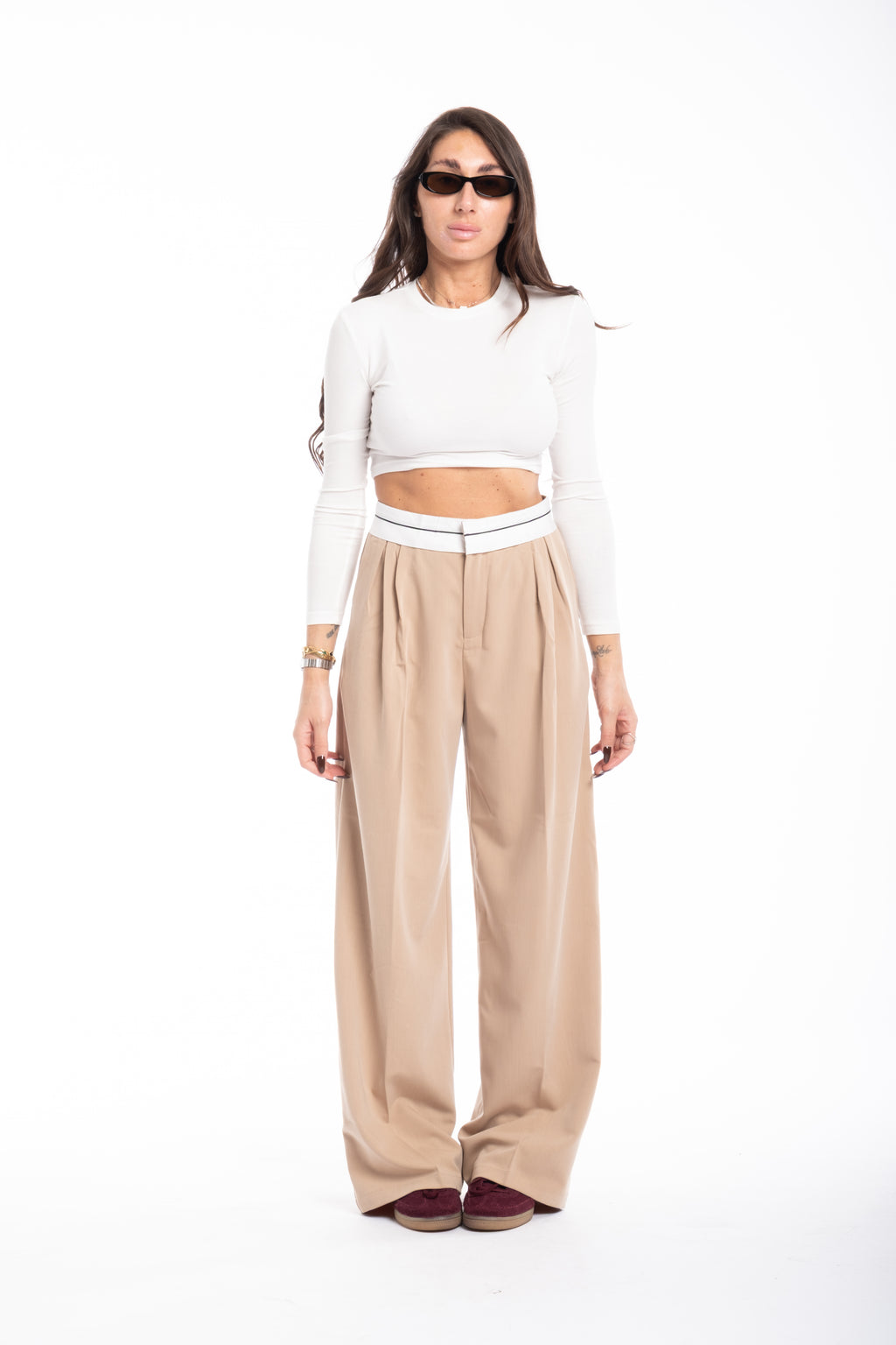 Pantalone risvolto beige