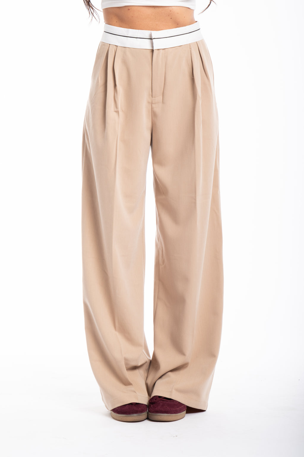 Pantalone risvolto beige