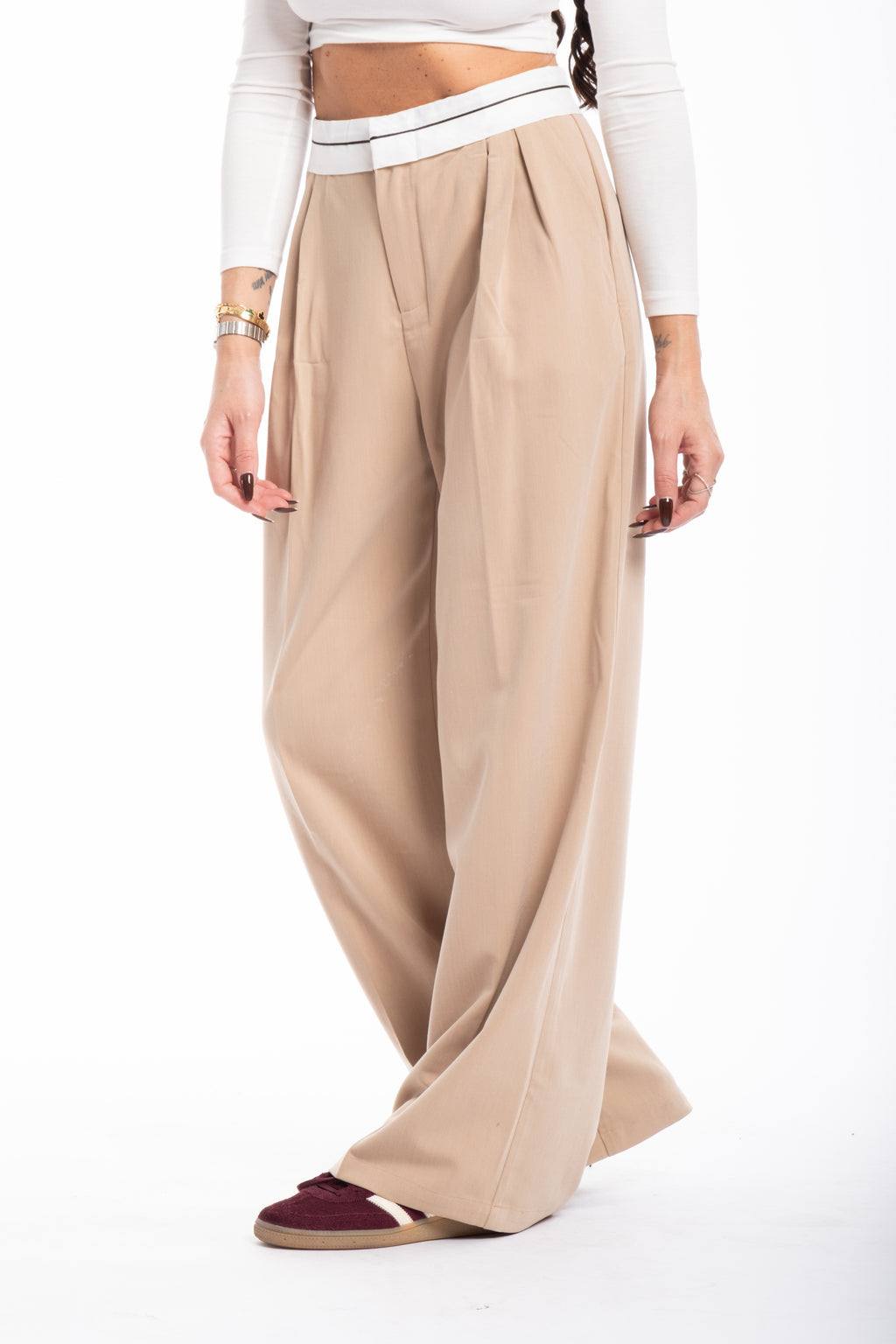 Pantalone risvolto beige