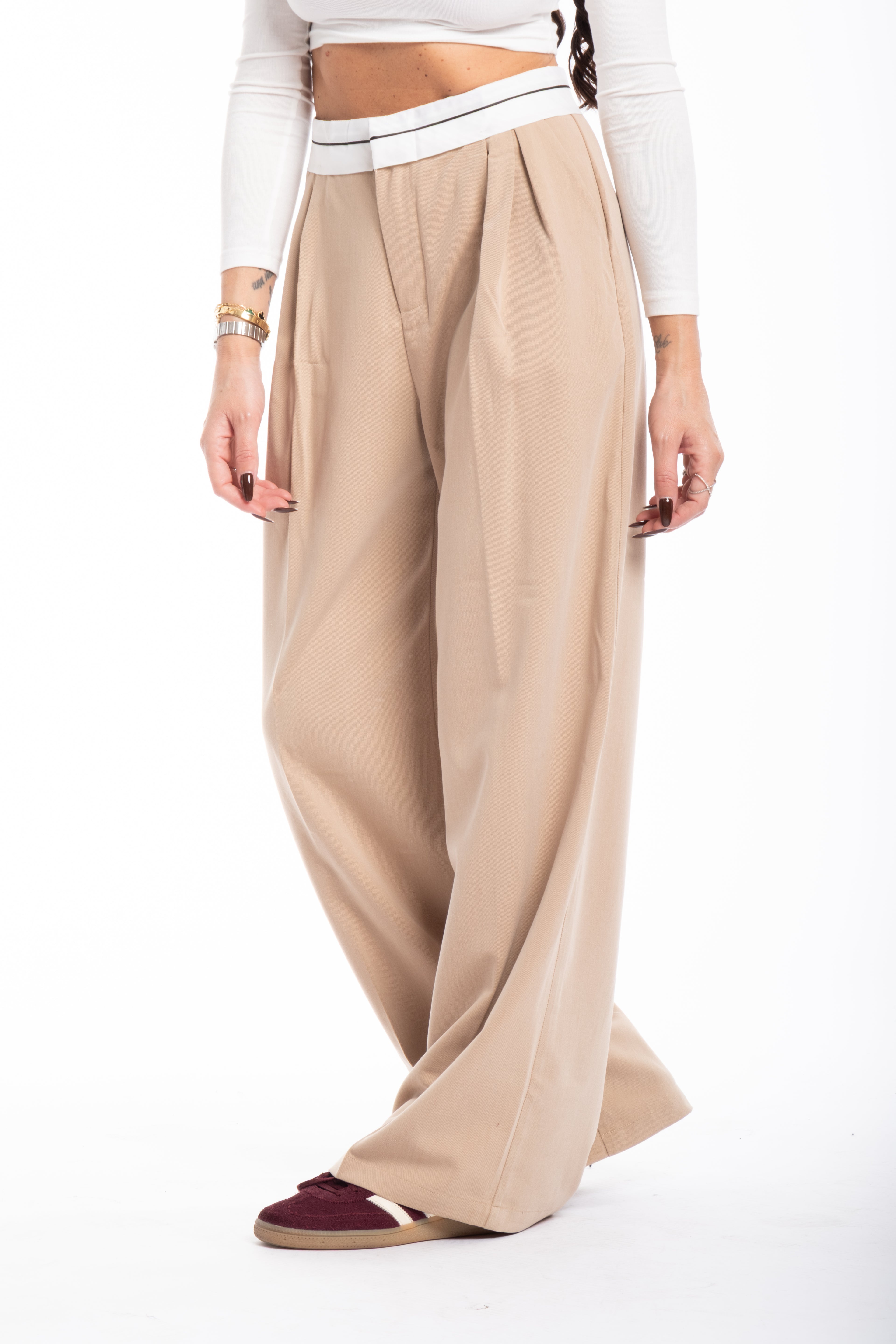 Pantalone risvolto beige