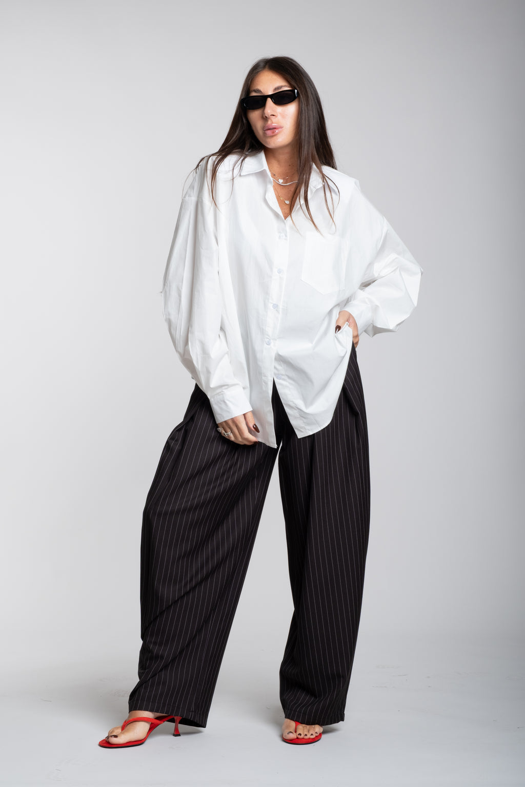 Pantalone gessato nero