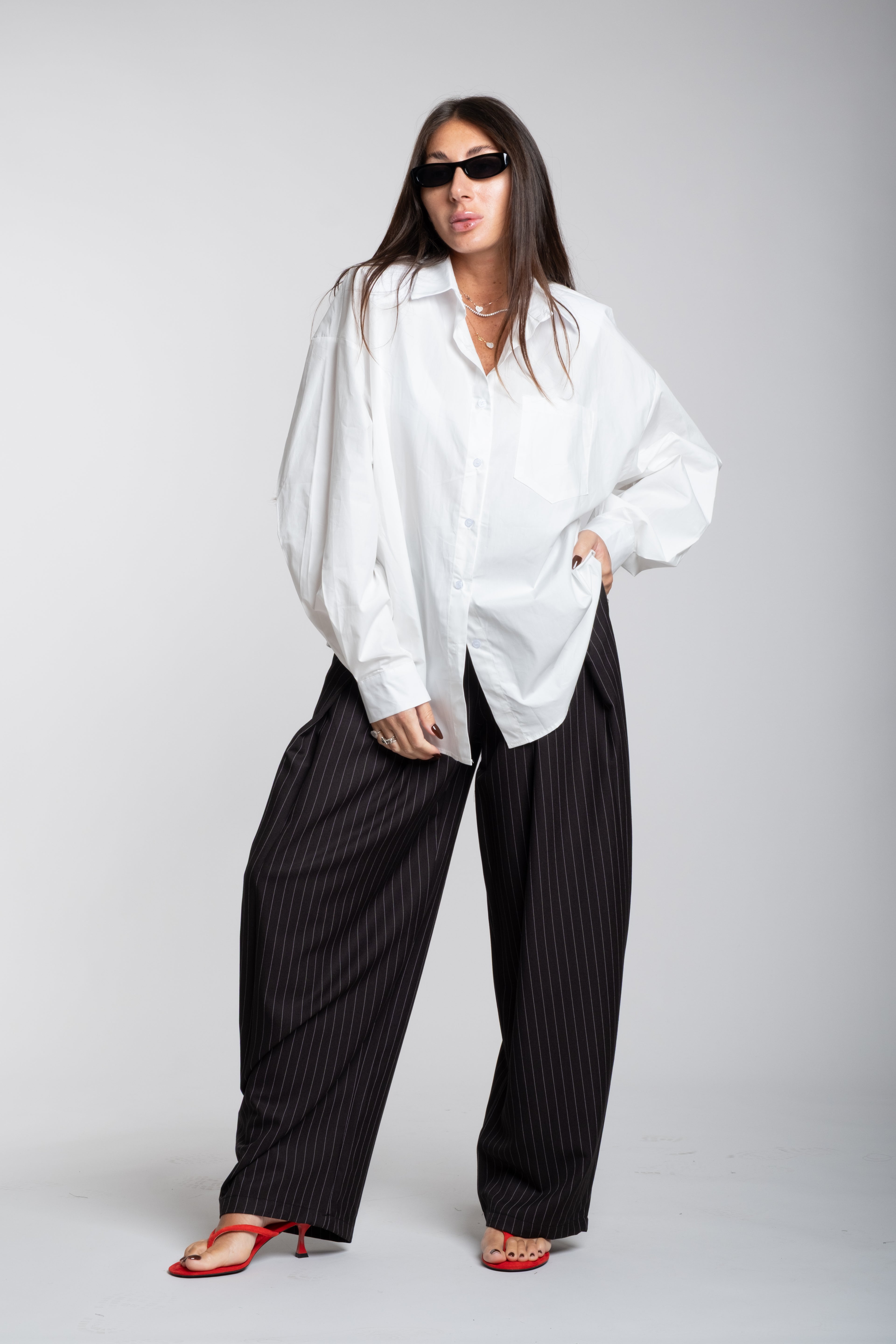 Pantalone gessato nero