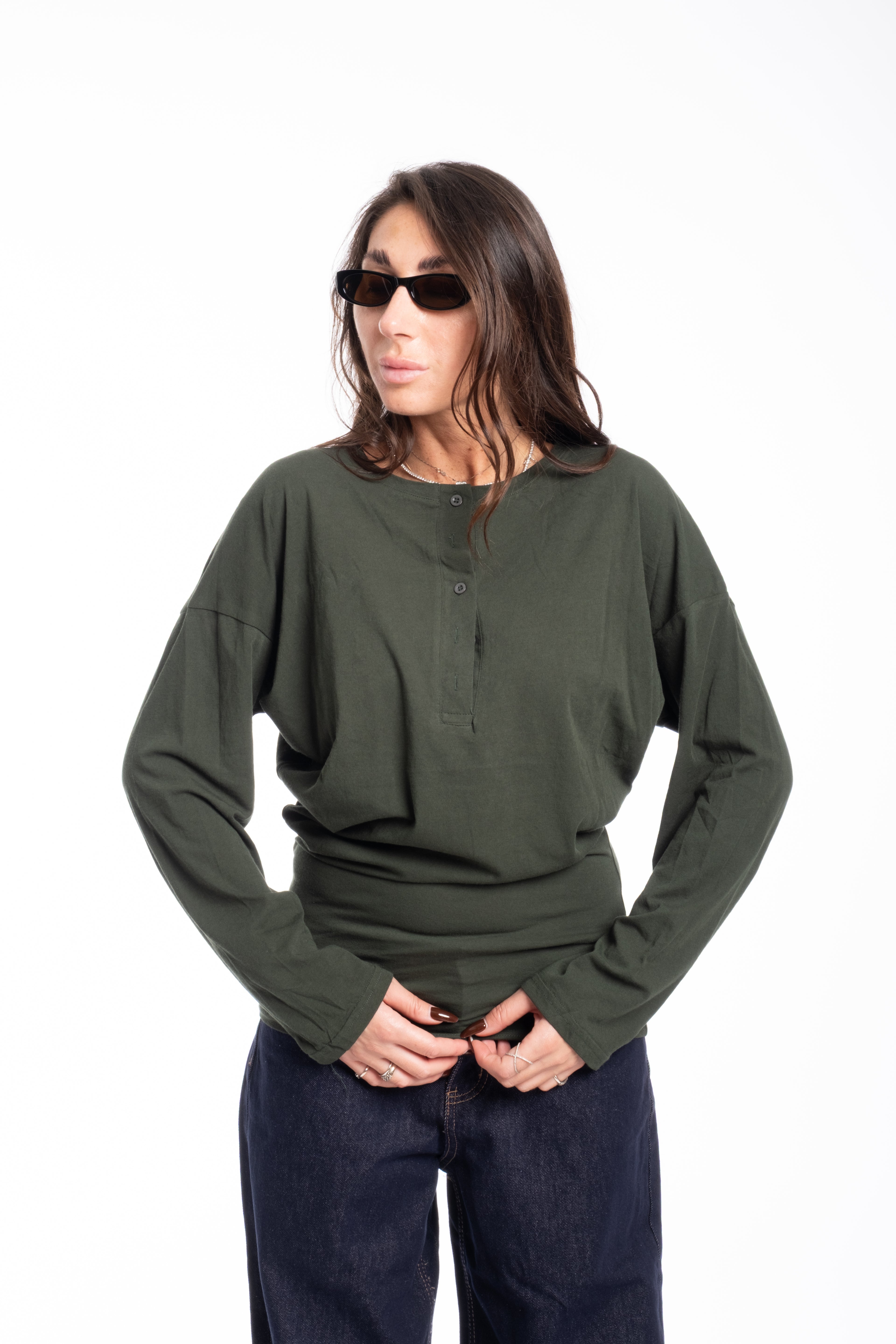 Maglia velo bottoncino verde