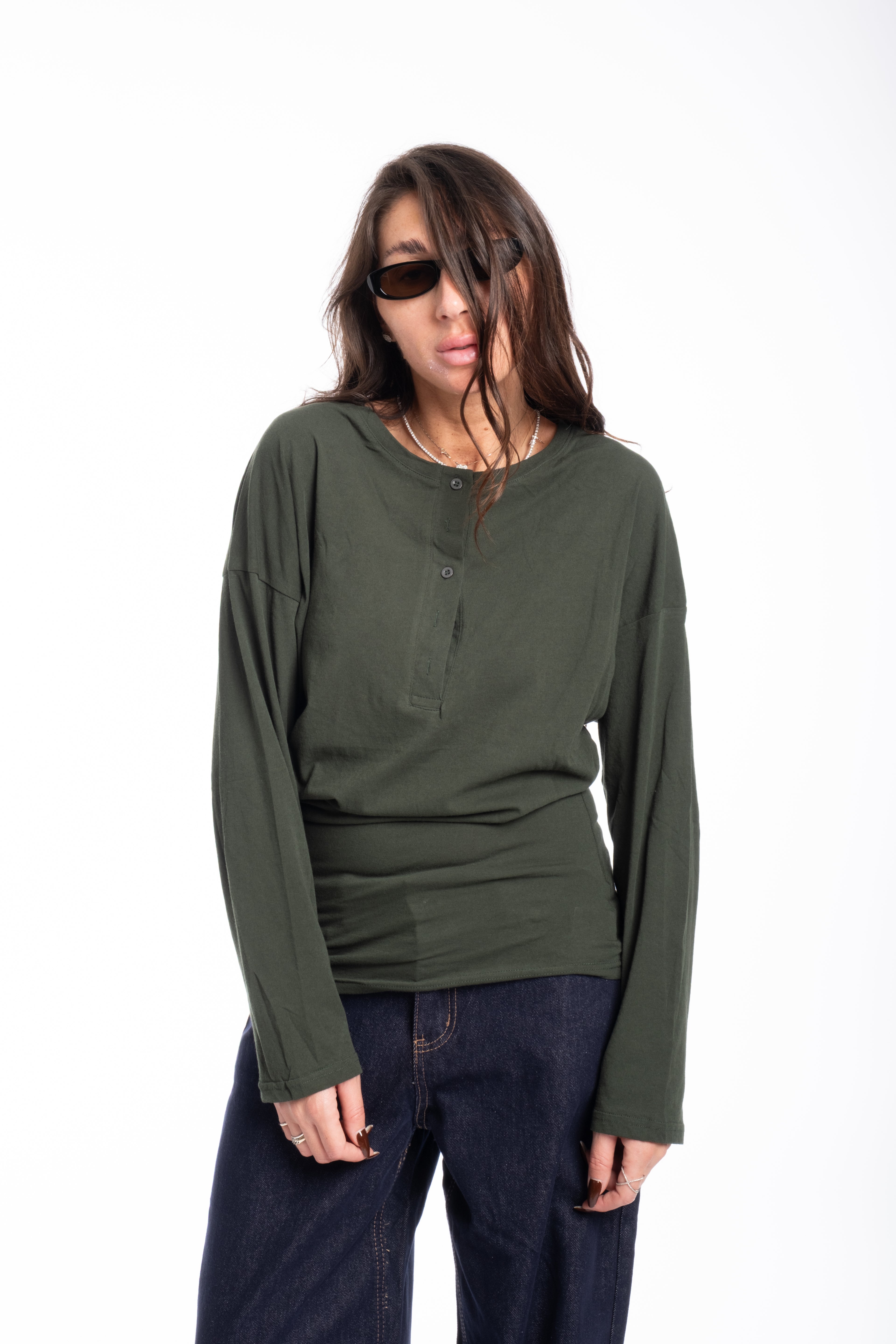 Maglia velo bottoncino verde