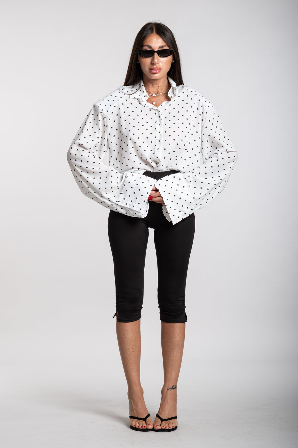 Camicia Oxford pois bianca