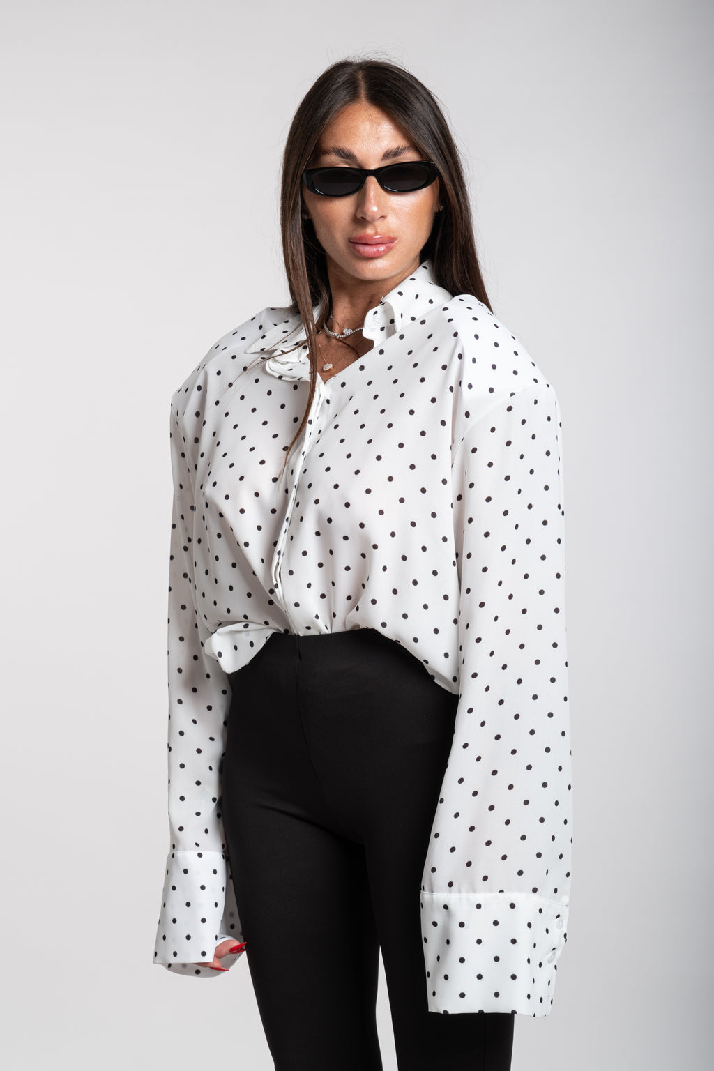 Camicia Oxford pois bianca