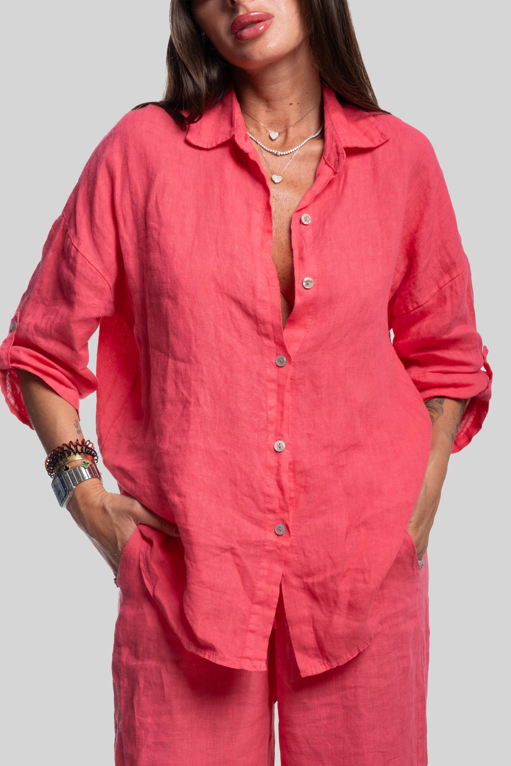 Coordinato 100% lino fragola