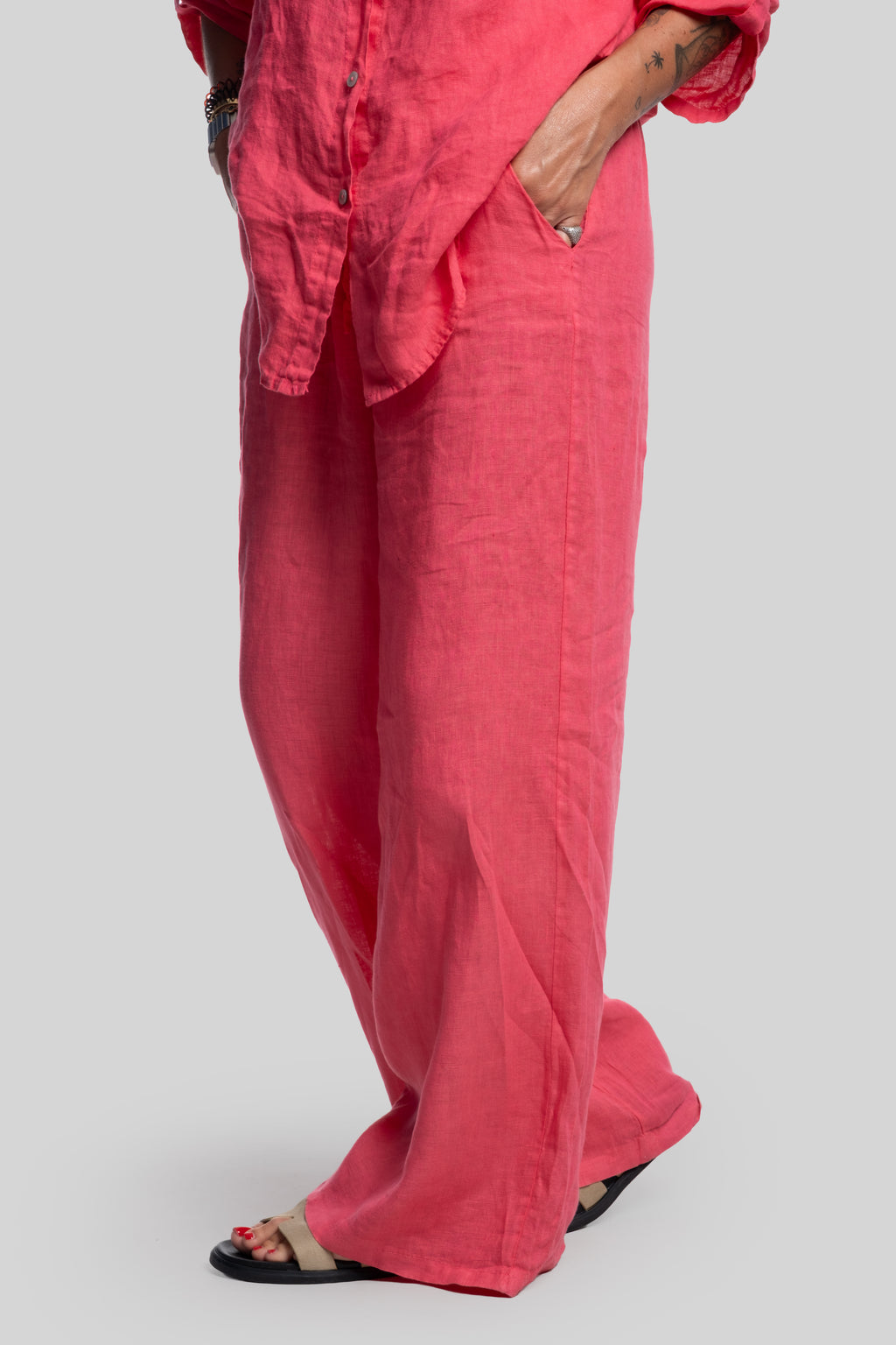 Coordinato 100% lino fragola
