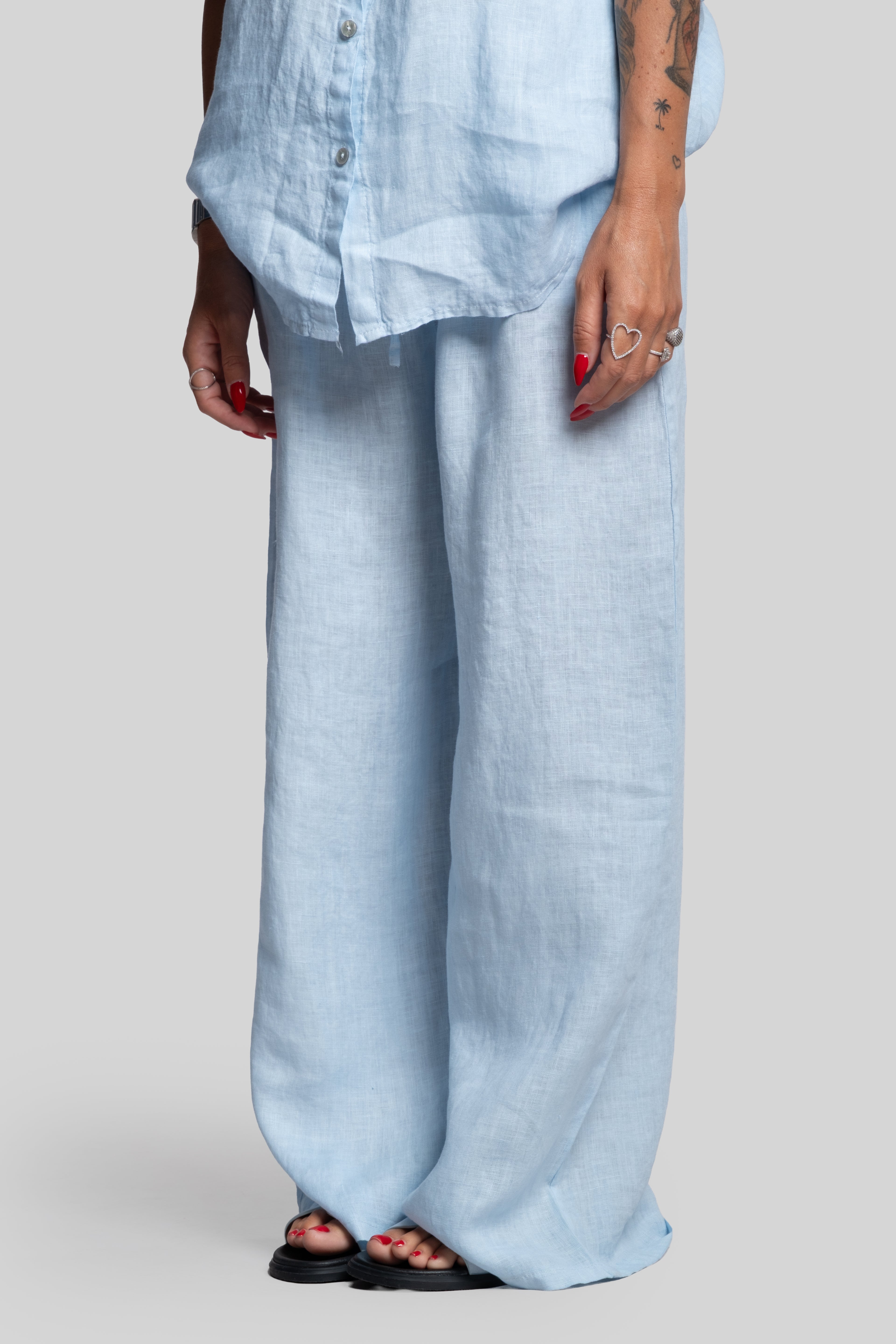 Coordinato 100% lino celeste