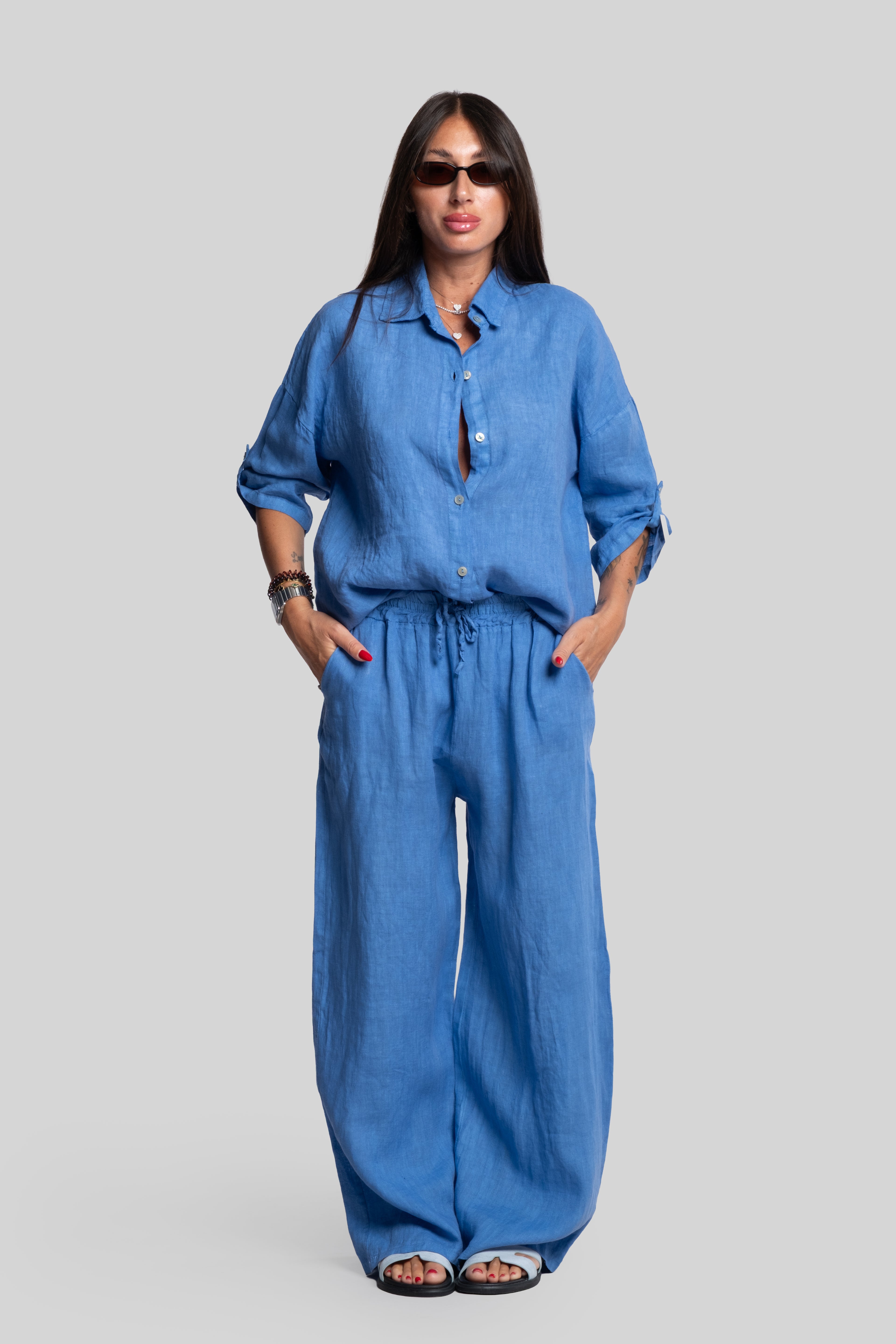 Coordinato 100% lino turchese
