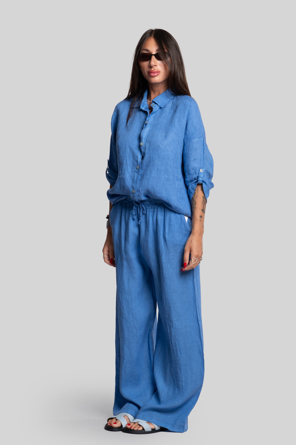 Coordinato 100% lino turchese