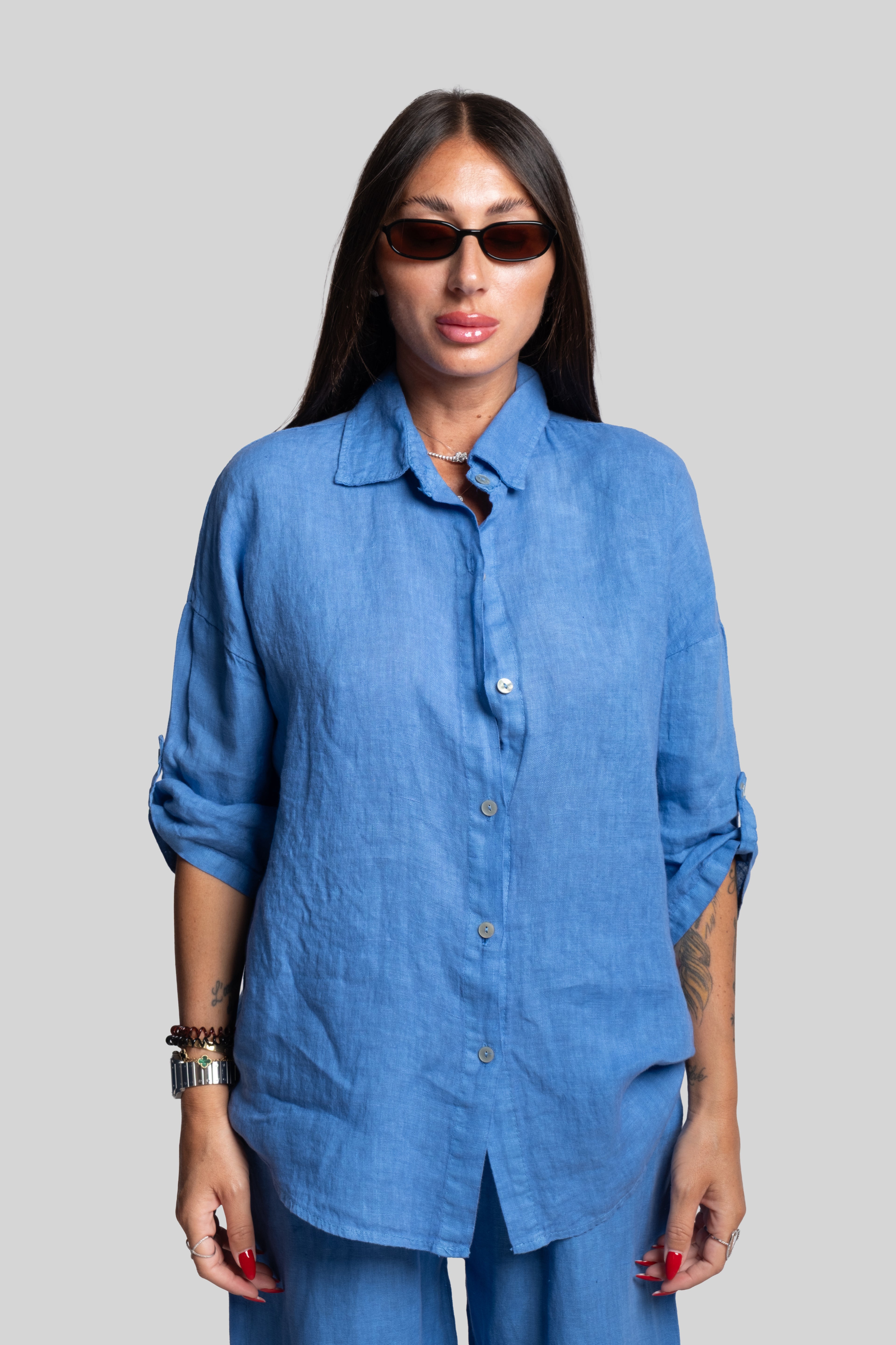 Coordinato 100% lino turchese