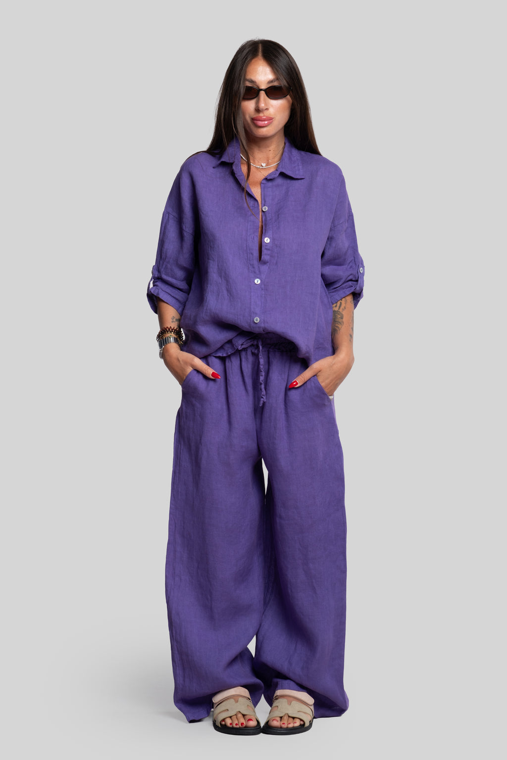 Coordinato 100% lino viola