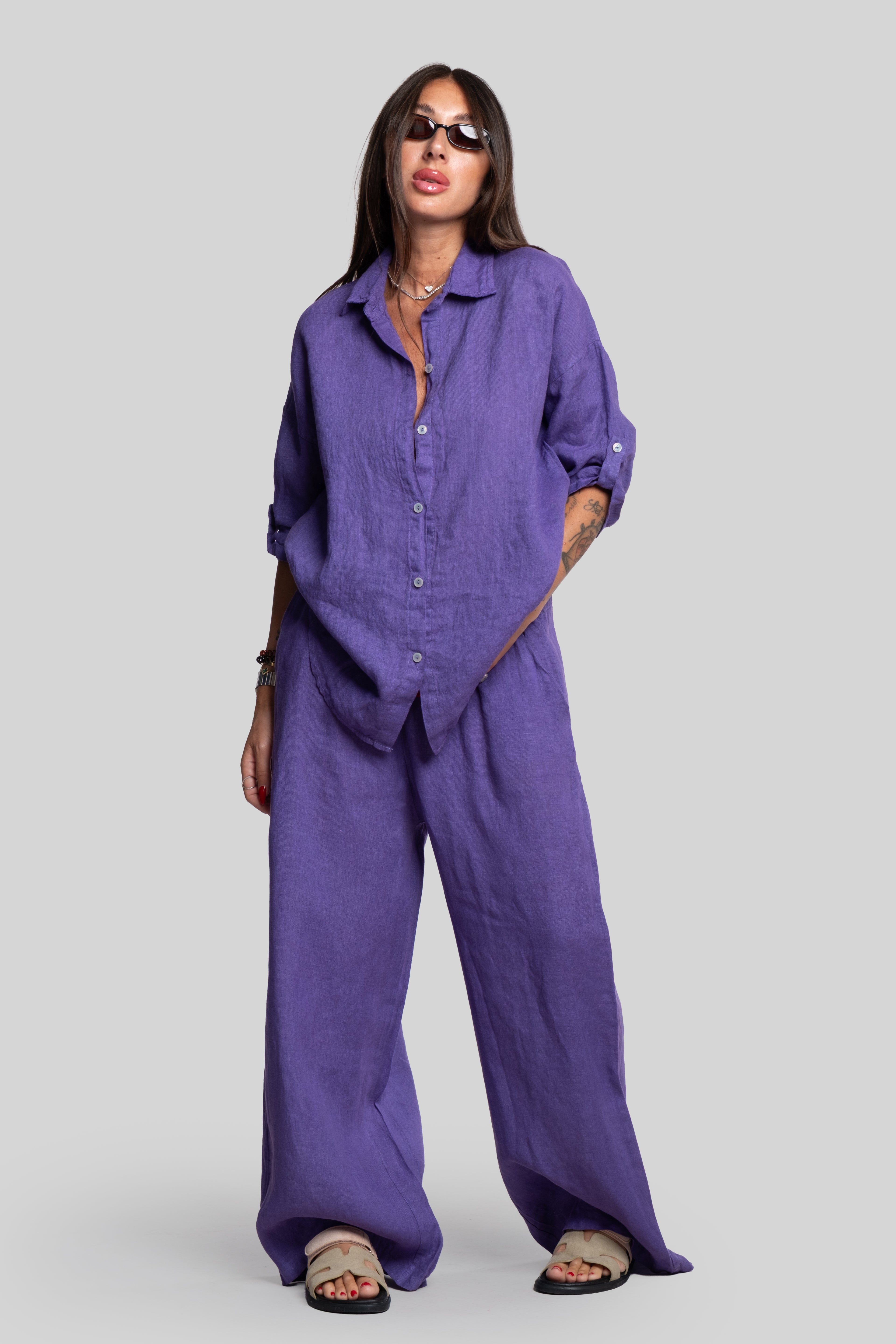 Coordinato 100% lino viola