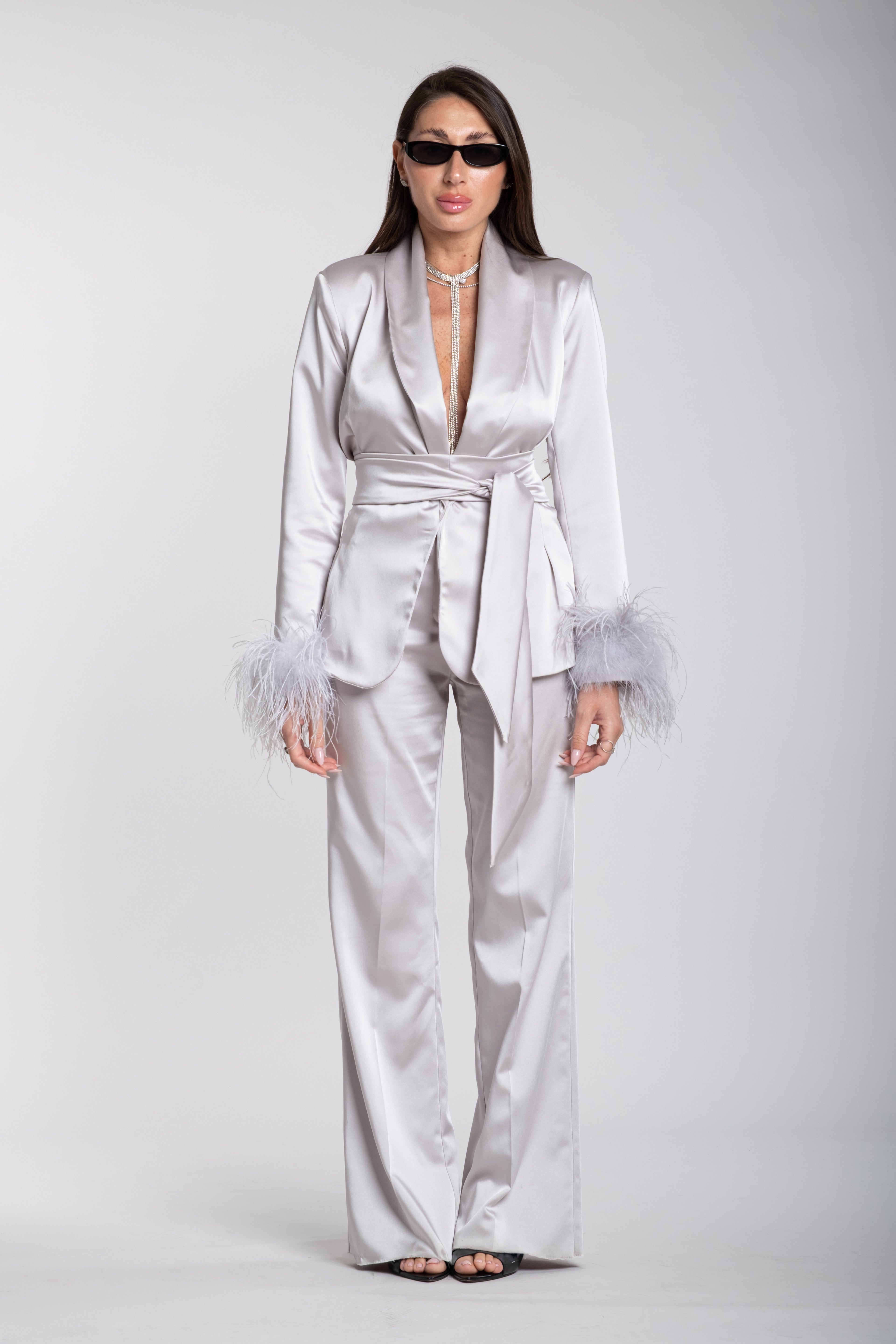 Tailleur Domina grigio perla