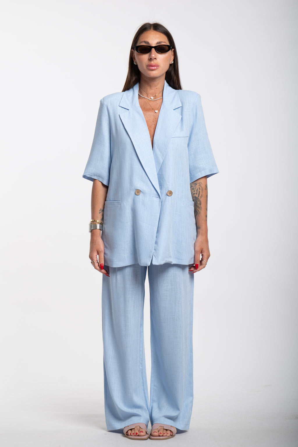 Tailleur Elodie mezza manica celeste