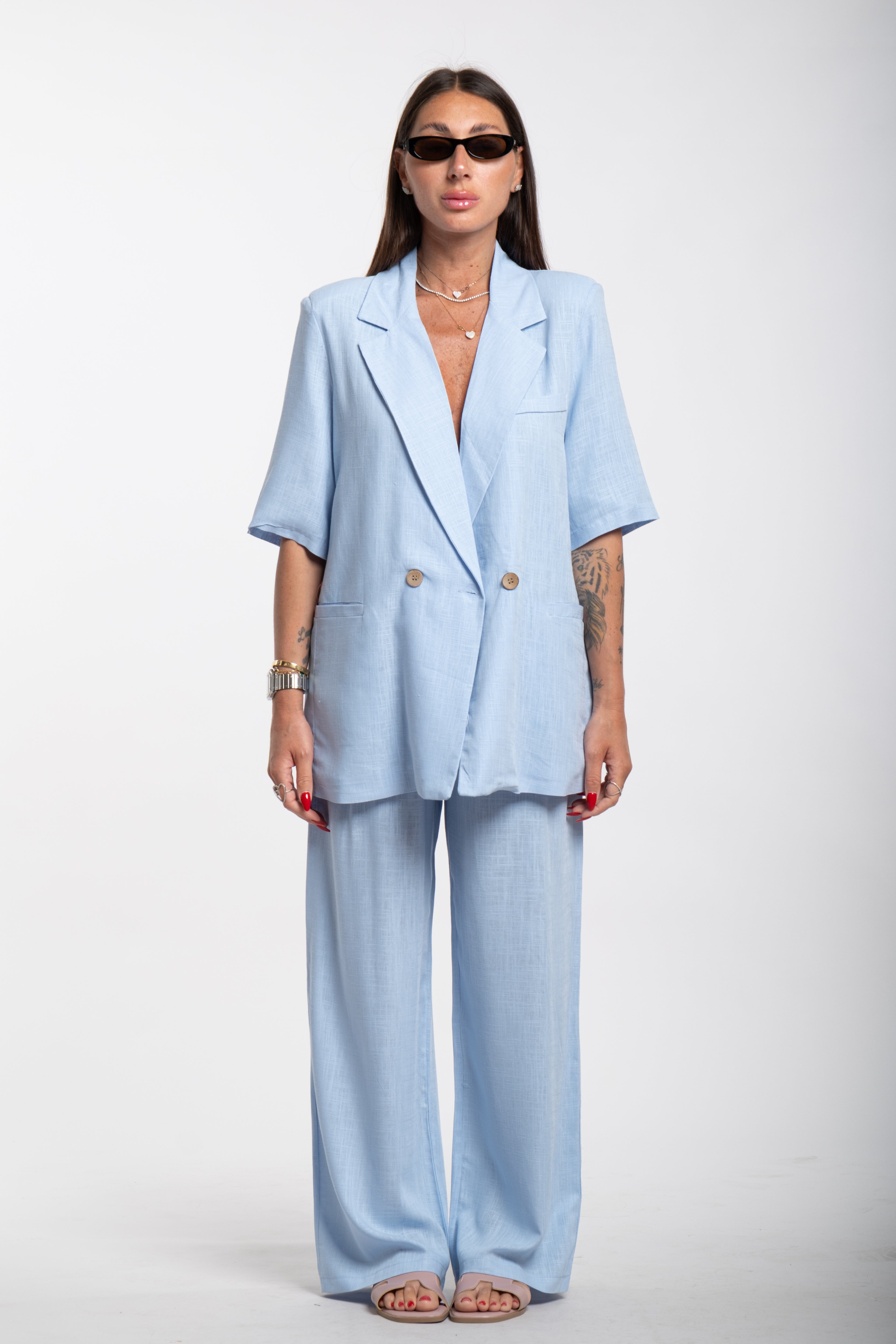 Tailleur Elodie mezza manica celeste