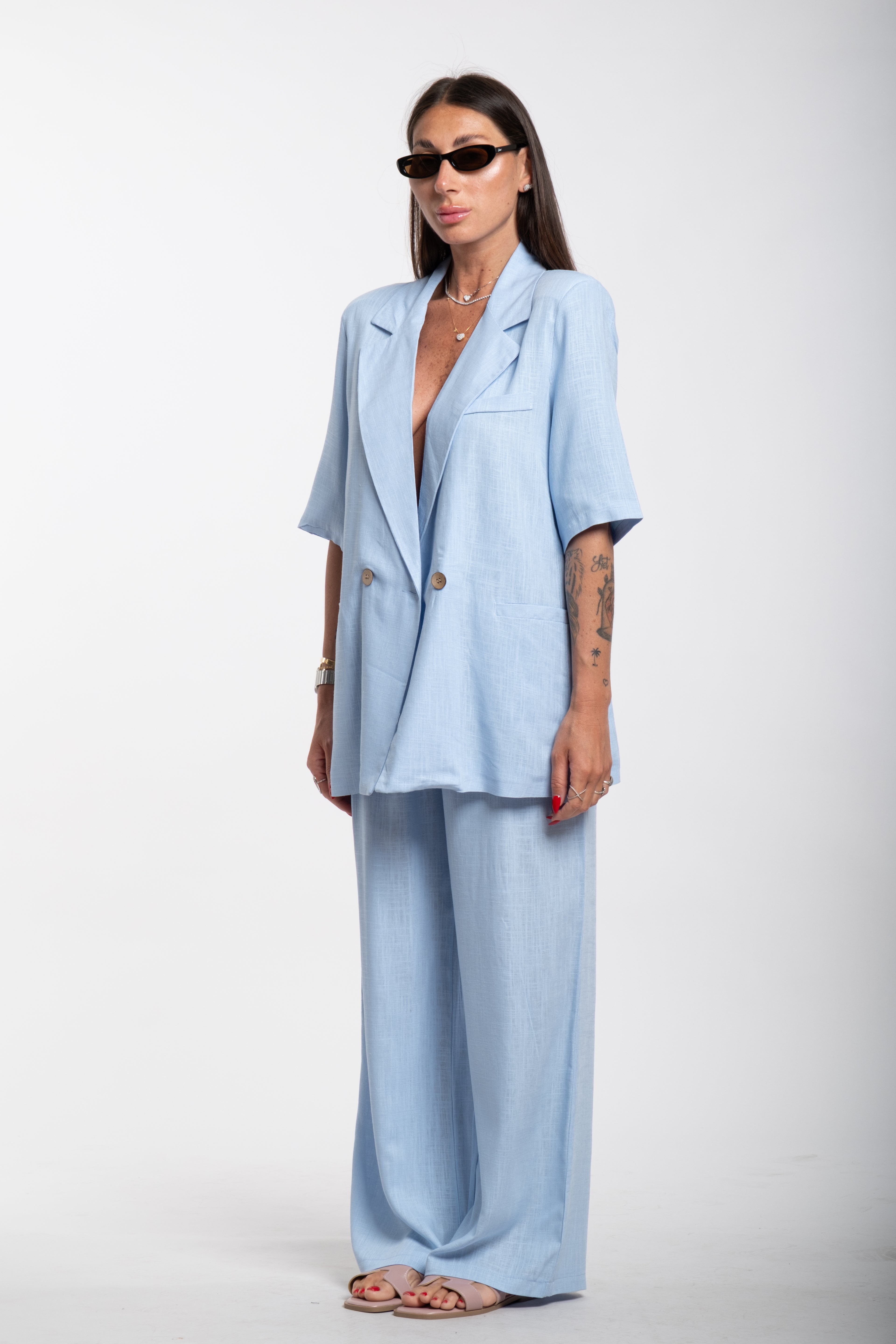 Tailleur Elodie mezza manica celeste