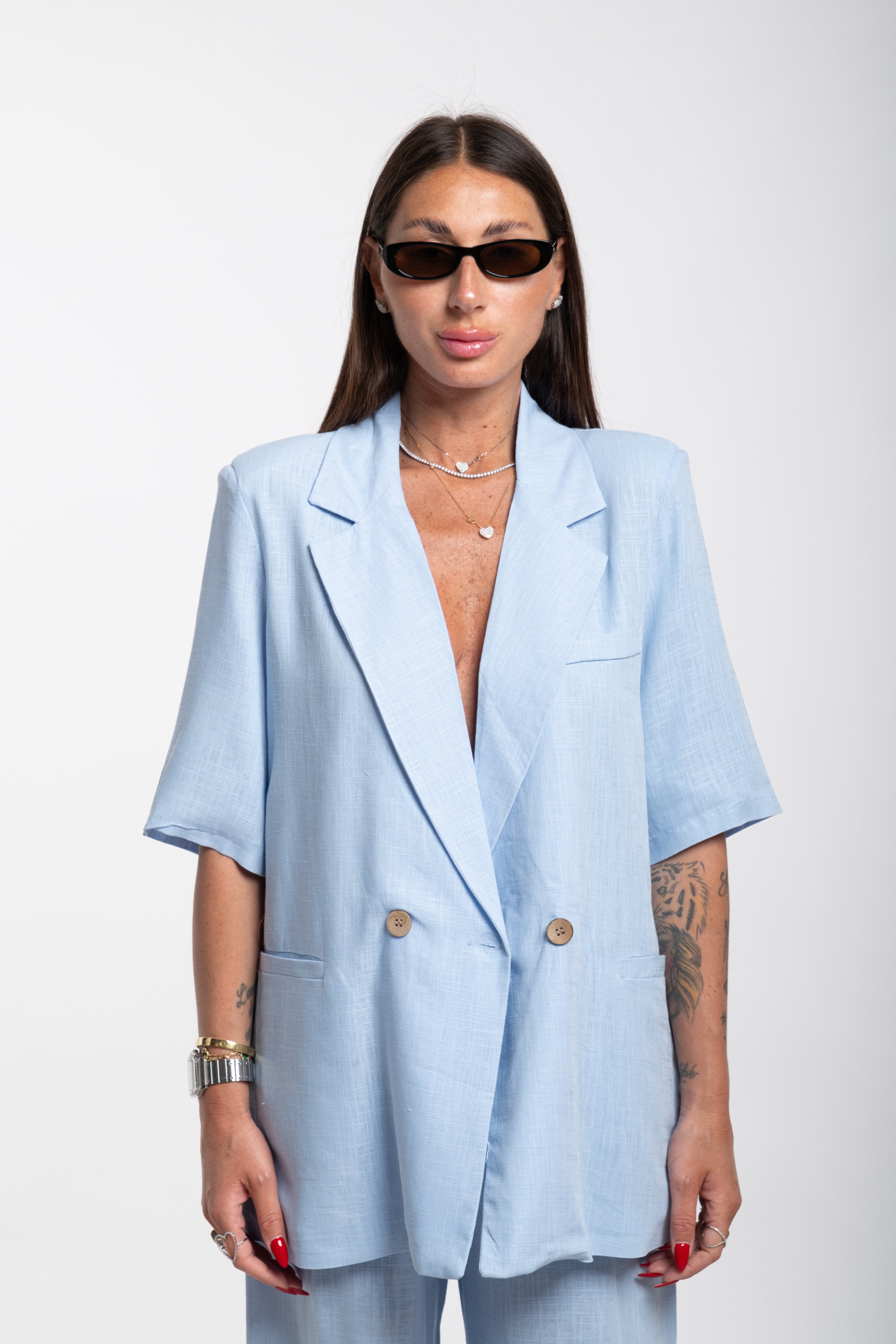 Tailleur Elodie mezza manica celeste