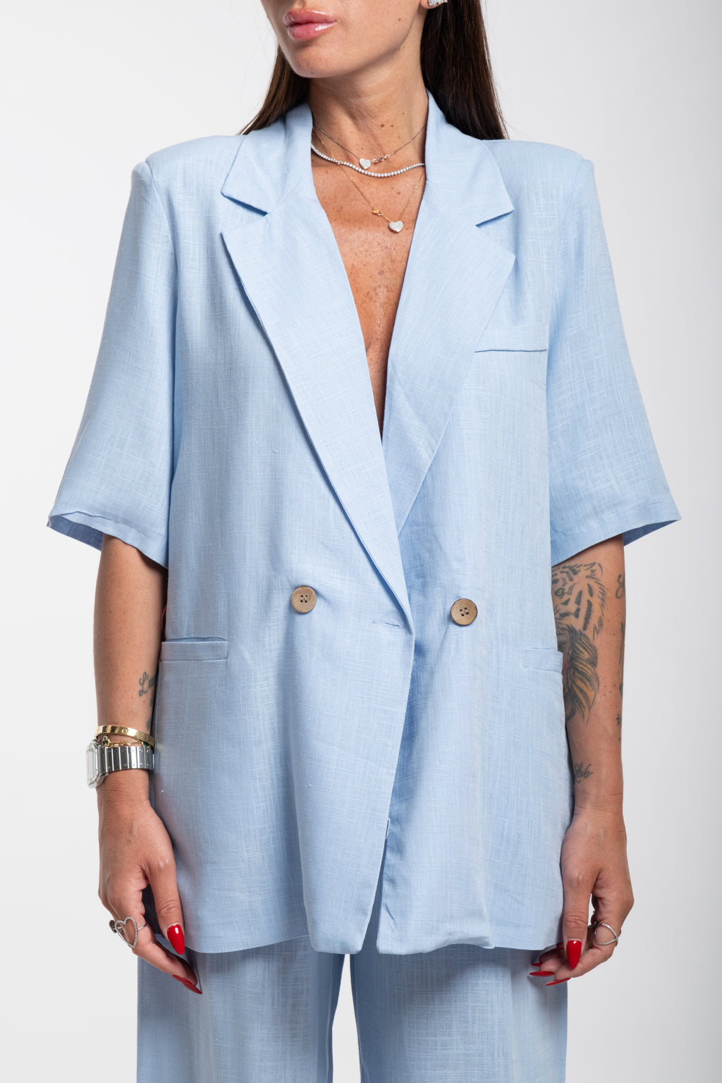 Tailleur Elodie mezza manica celeste