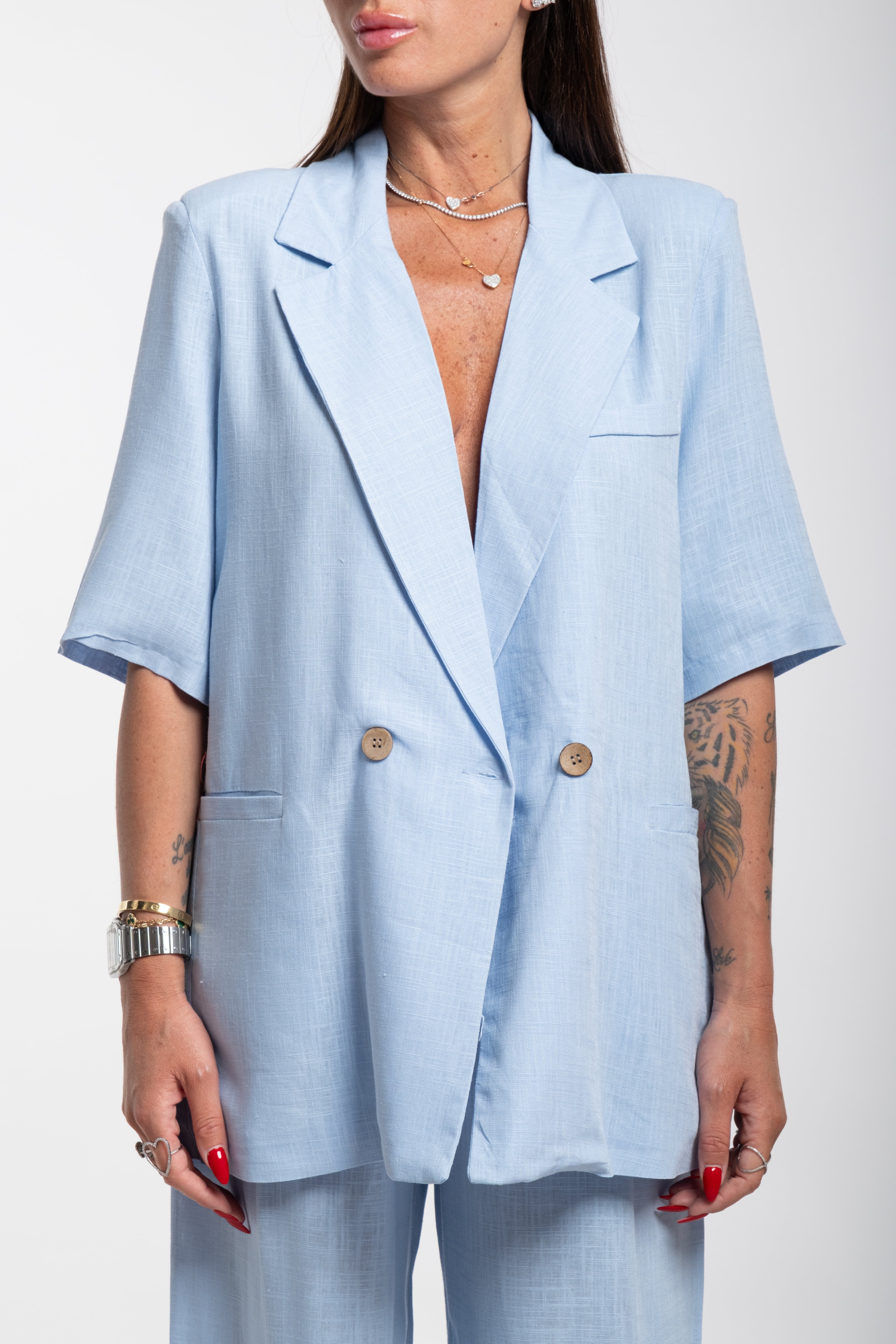 Tailleur Elodie mezza manica celeste
