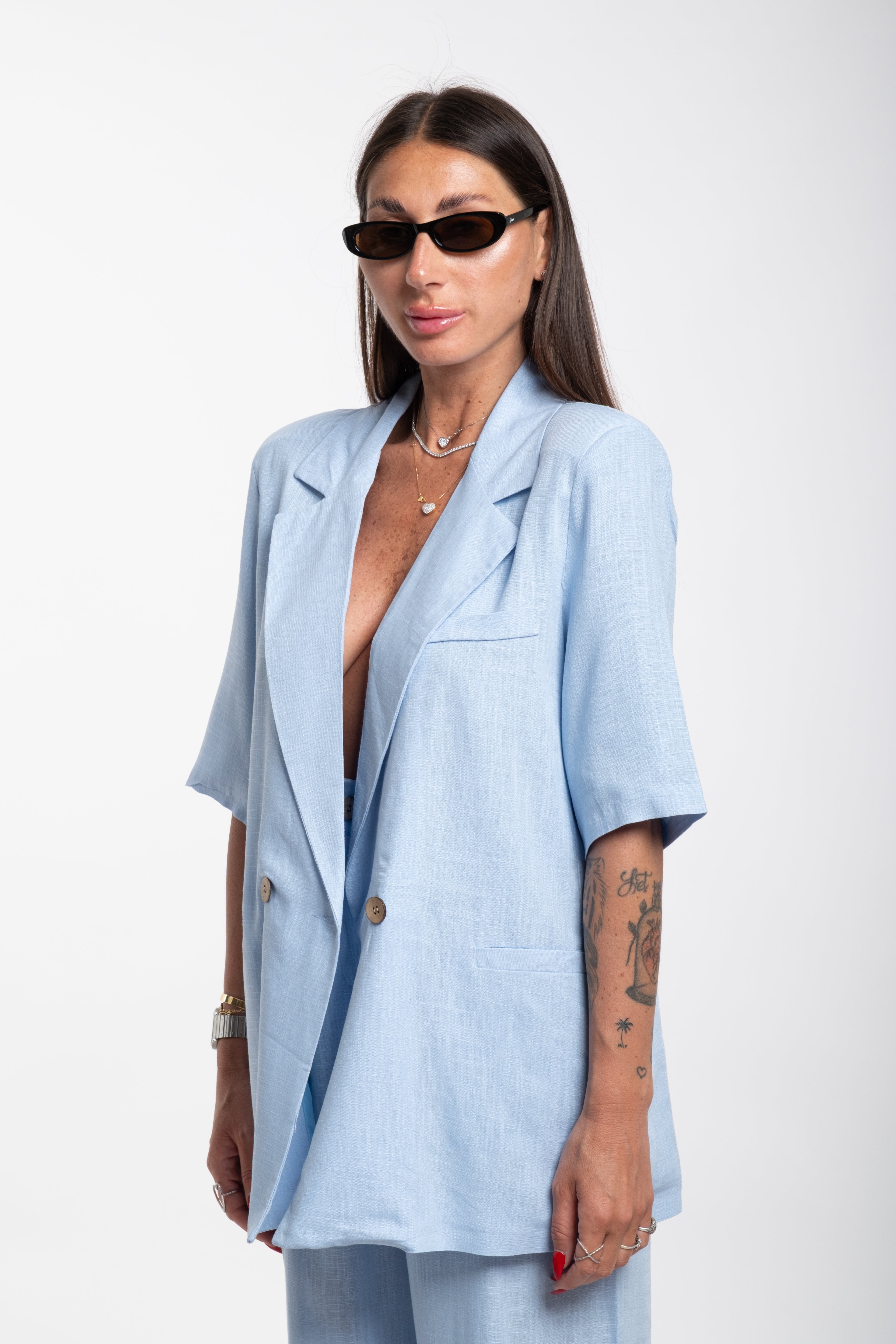 Tailleur Elodie mezza manica celeste