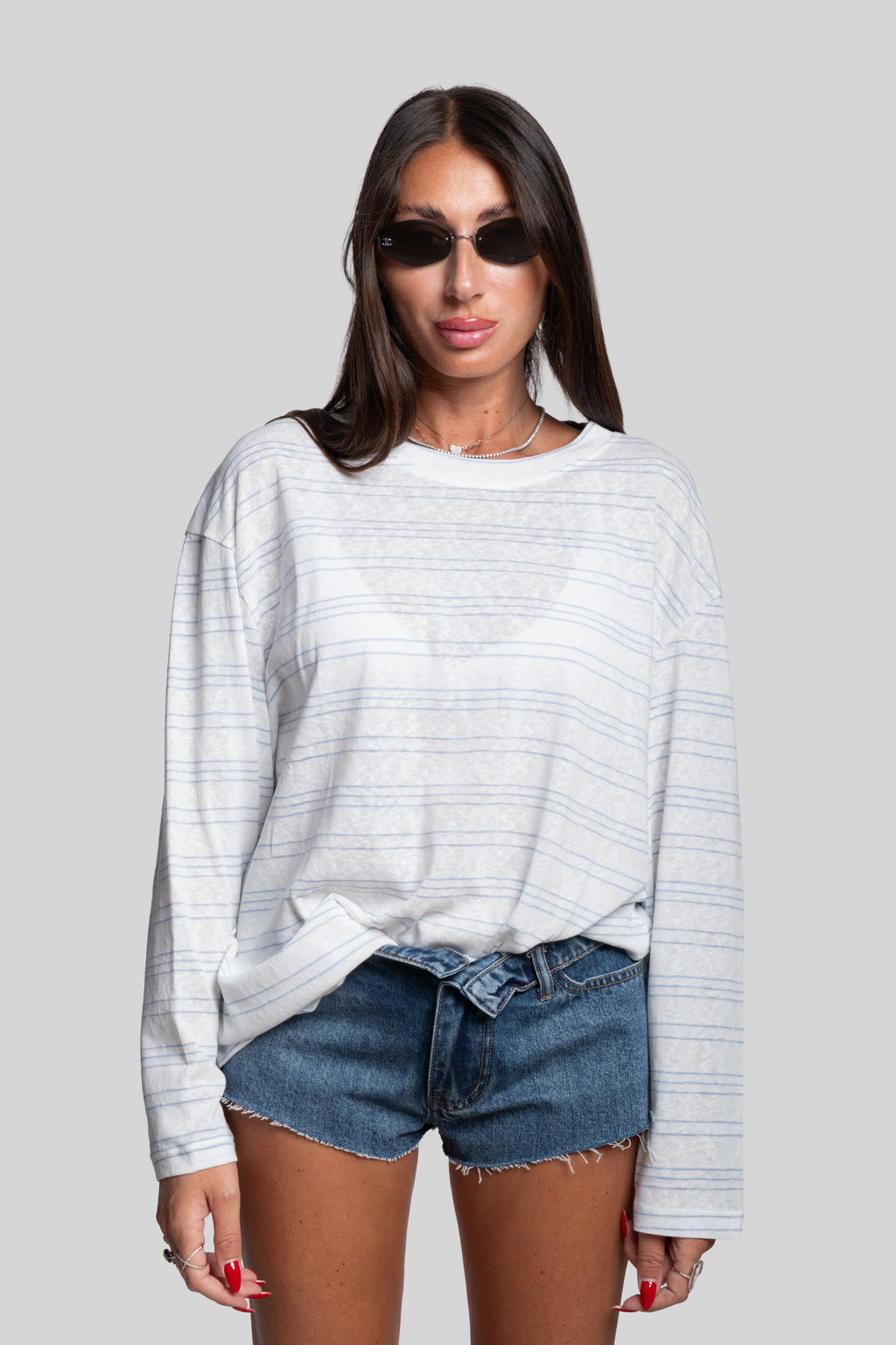 Maglia garzata righe celeste