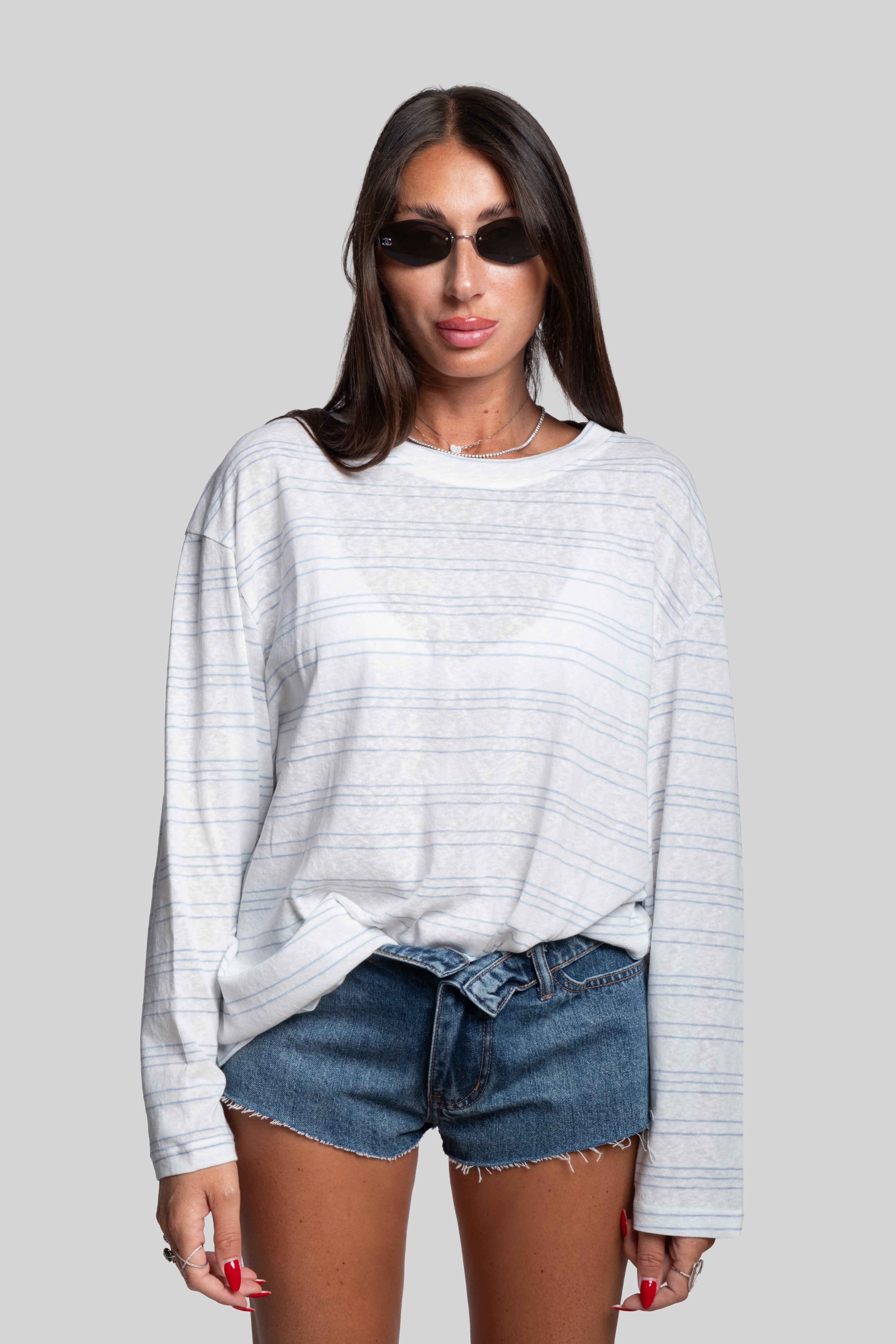 Maglia garzata righe celeste